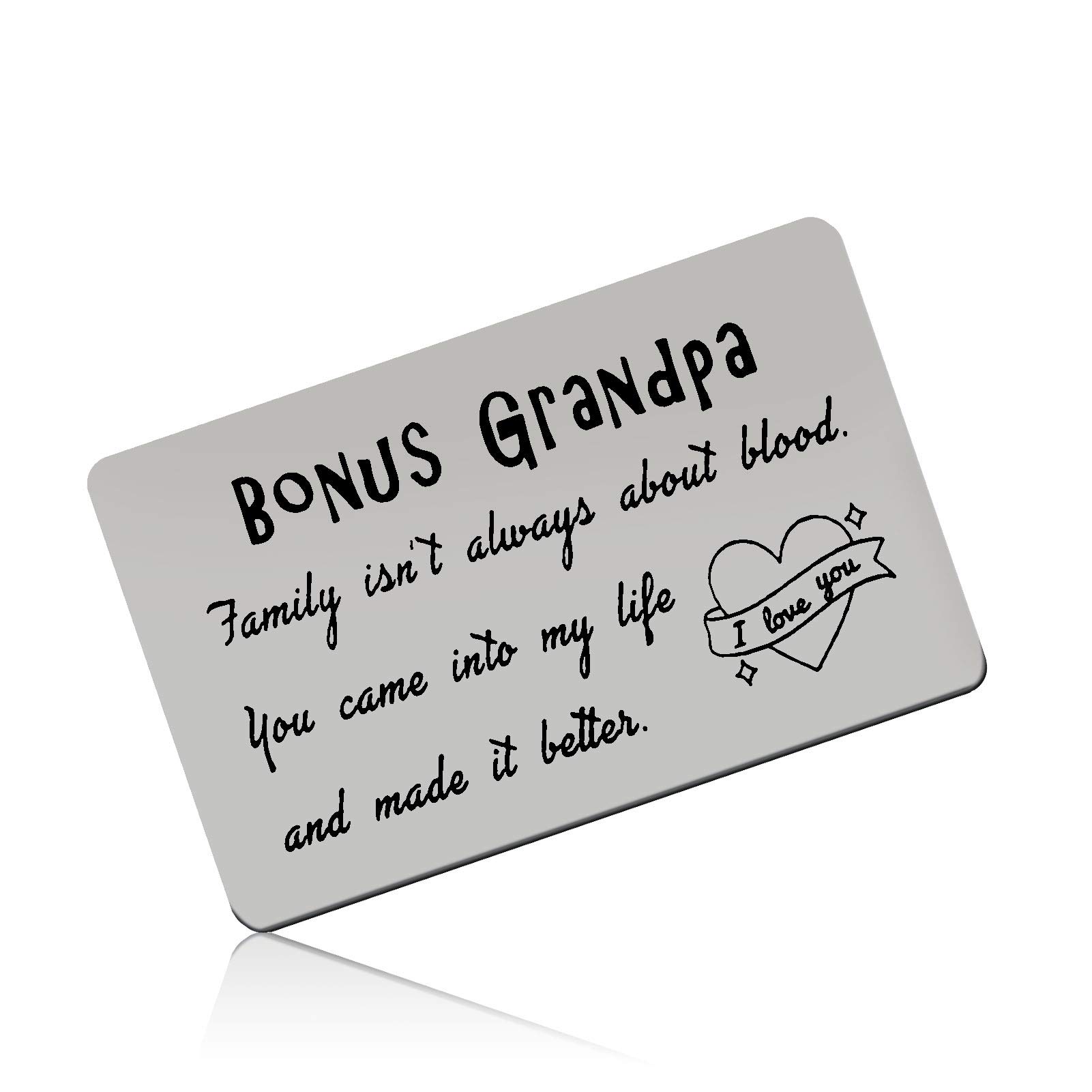 Bouns Grandpa Gift Metal Wallet Insert Card Gift for Grandpa Birthday Gift for Stepgrandpa Thank You Gift for Grandpa Valentine's Day Wedding Gift for Bouns Grandpa Engraved Wallet Insert Card