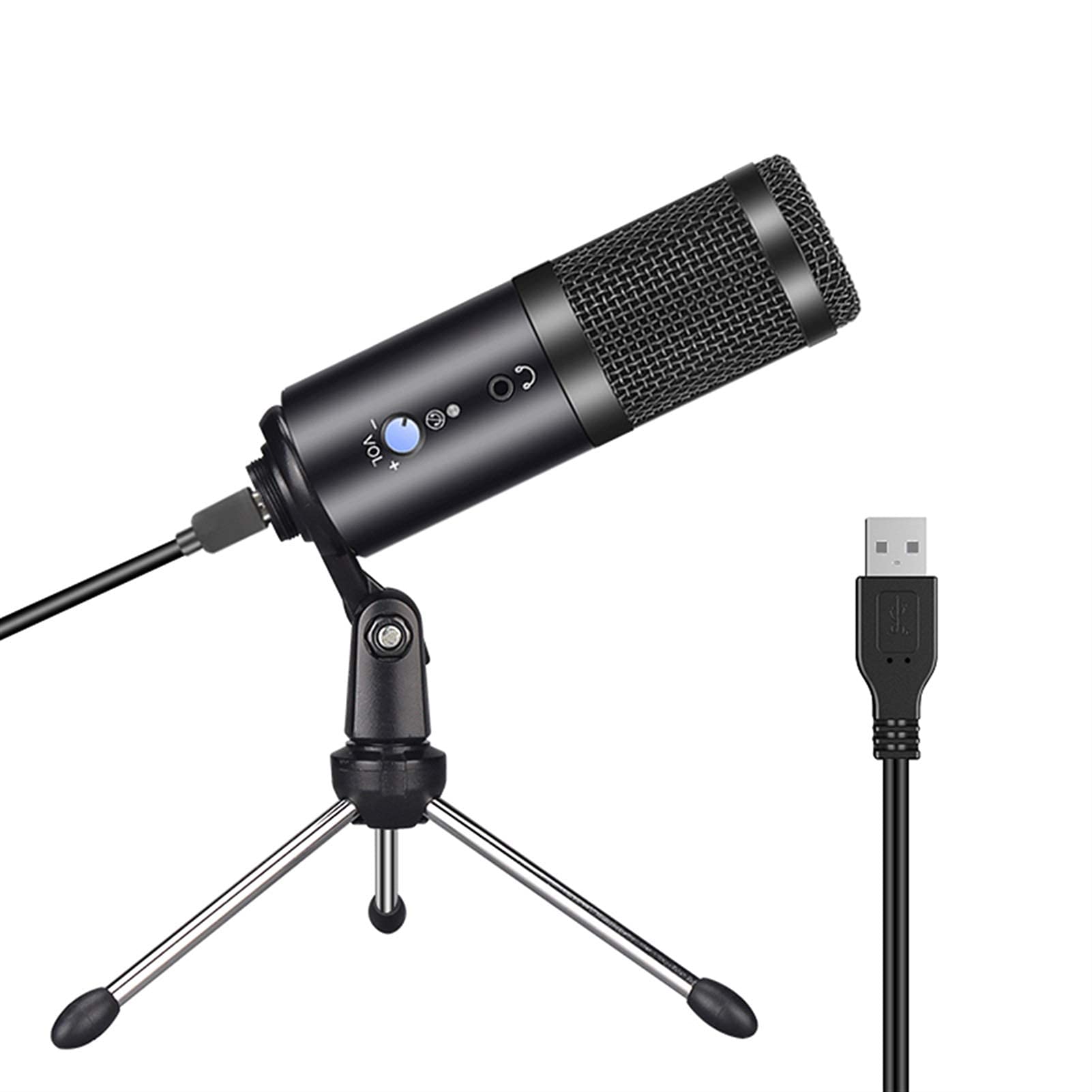 Mikrofon USB Mikrofon pojemnościowy do komputera do gier, komputerowe studio karaoke Do transmisji strumieniowej Stojak na mikrofon Wysuwany mikrofon z filtrem,Black Kits a