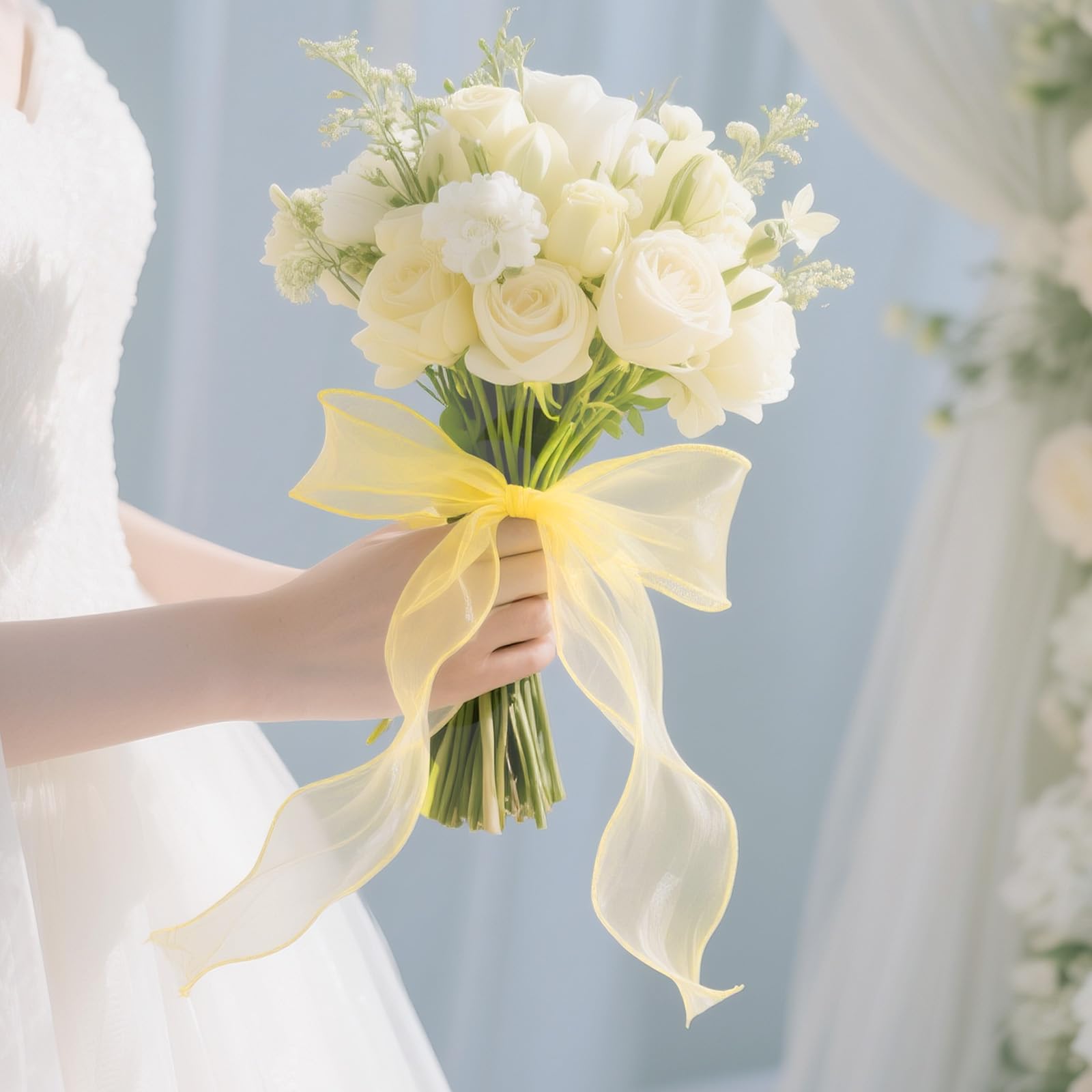 jijAcraft Organza trasparente dorato - Nastro in chiffon per regalo, 45 m, tulle sottile, per fiocchi, fai da te, albero di Natale
