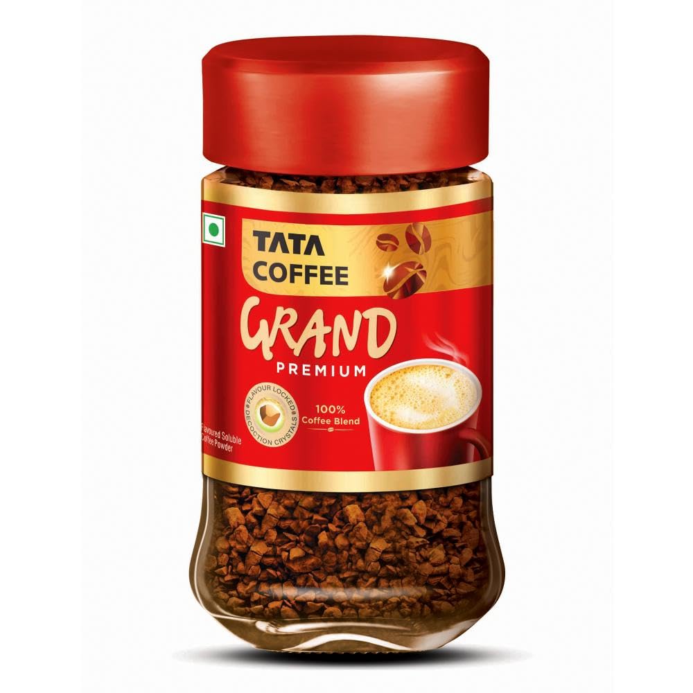 Tata Premium Instant Coffee, 45g Jar, 100% Pure Coffee, With Flavour Locked Decoction Crystals, Rich Aroma & Great Taste