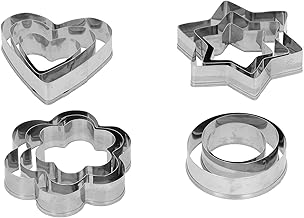 Conjunto de molde de bolo de 12 peças, cortador de biscoito de aço inoxidável, moldes para assar pastelaria com 4 formas, molde de corte de frutas e vegetais, molde de molde de molde de corte, anéis de bolo para padaria de cozinha