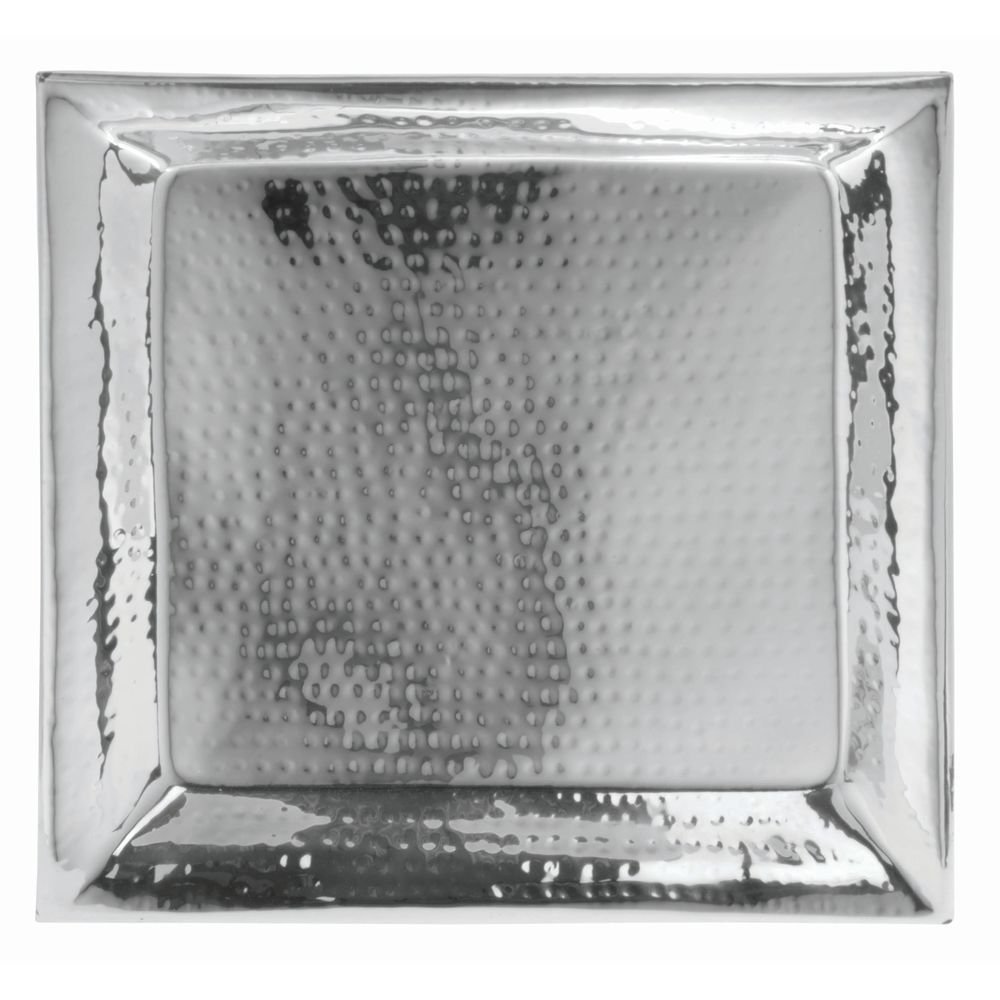 Serving Tray with Hammered Finish Round Serving - 18" L x 18" W by HUBERT – Stainless Steel, Silver