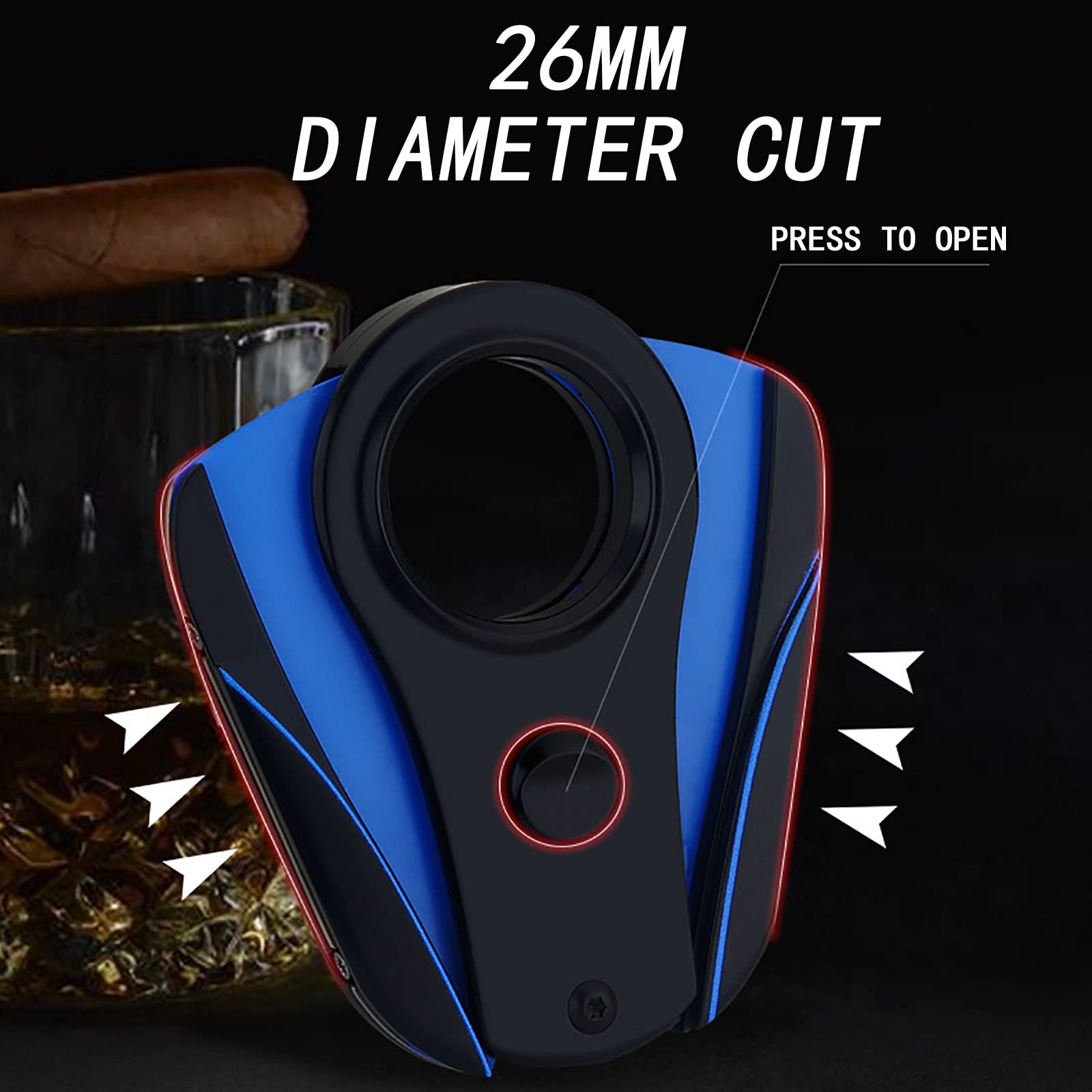 Zigarren-Guillotine, Zigarrenschneider mit scharfer Edelstahlklinge, Scheröffnung mit 2,6 cm Durchmesser, EIN Schlüssel zum Öffnen, Drücken zum Schneiden, für Zuhause, Büro, Bar