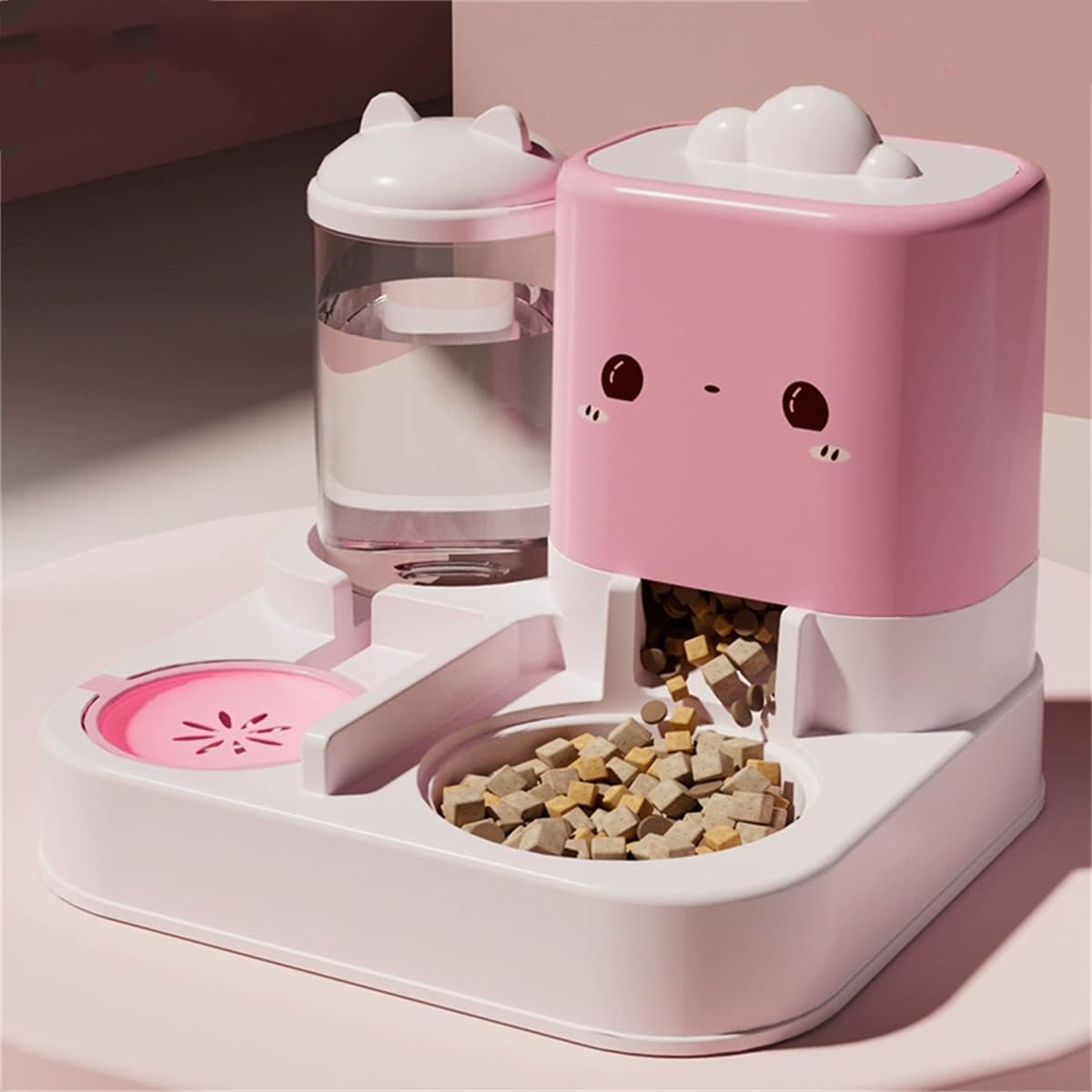 Gamelle automatique pour animal domestique - Distributeur d'eau et de nourriture avec récipient de rangement rechargeable - Grande capacité - Rose