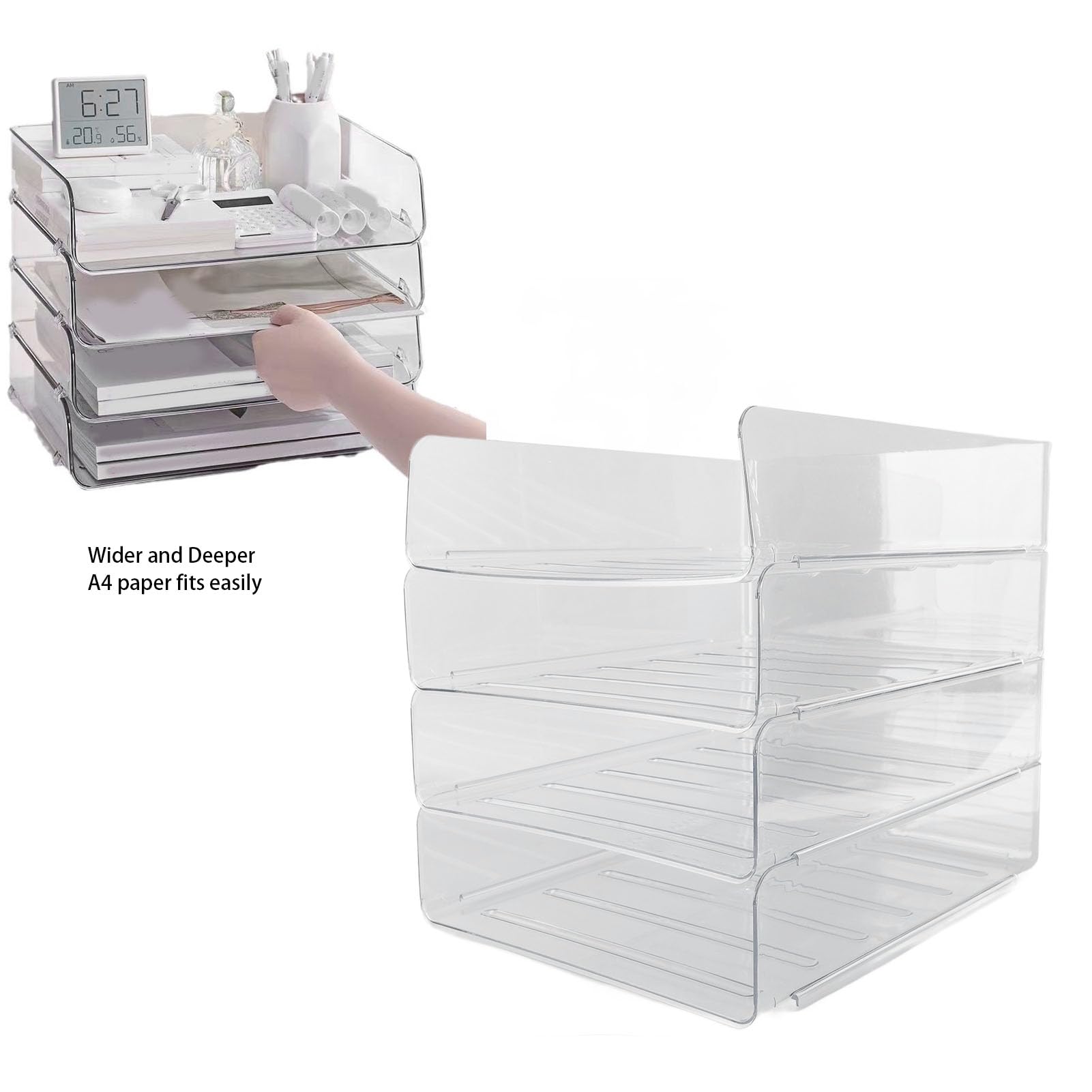 Schreibtisch-Briefablage-Set, 4 Schichten, verdickt, transparent, multifunktional, stapelbar, A4-Papierablage, Organizer für Zuhause