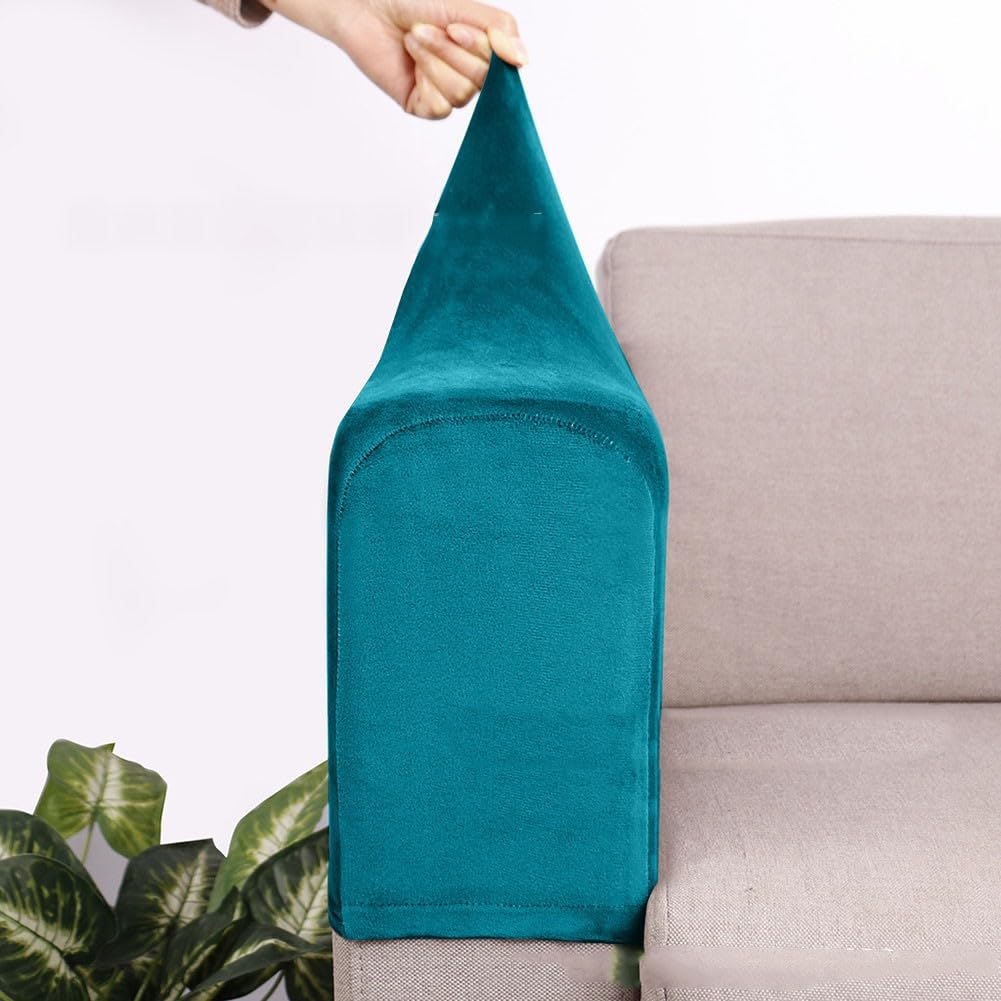 Cloudpower 2 Pcs Stretch Armrest Covers, Thick Stretch Armrest Covers for Anti-Slip Furniture Protector Washable Armchair Slipcovers for Recliner(Peacock Blue)