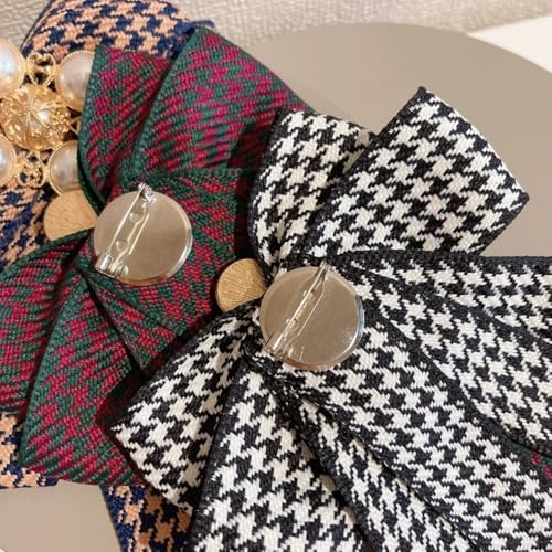 Image of Layered Shell Pearl Bow Pre-Tied Brooch for Women Girls Elegant Love Heart Gold Plated Black White Houndstooth Bowknot Tie Brooches Lapel Pins Corsage Collar Ceremony Holiday Dress Accessories