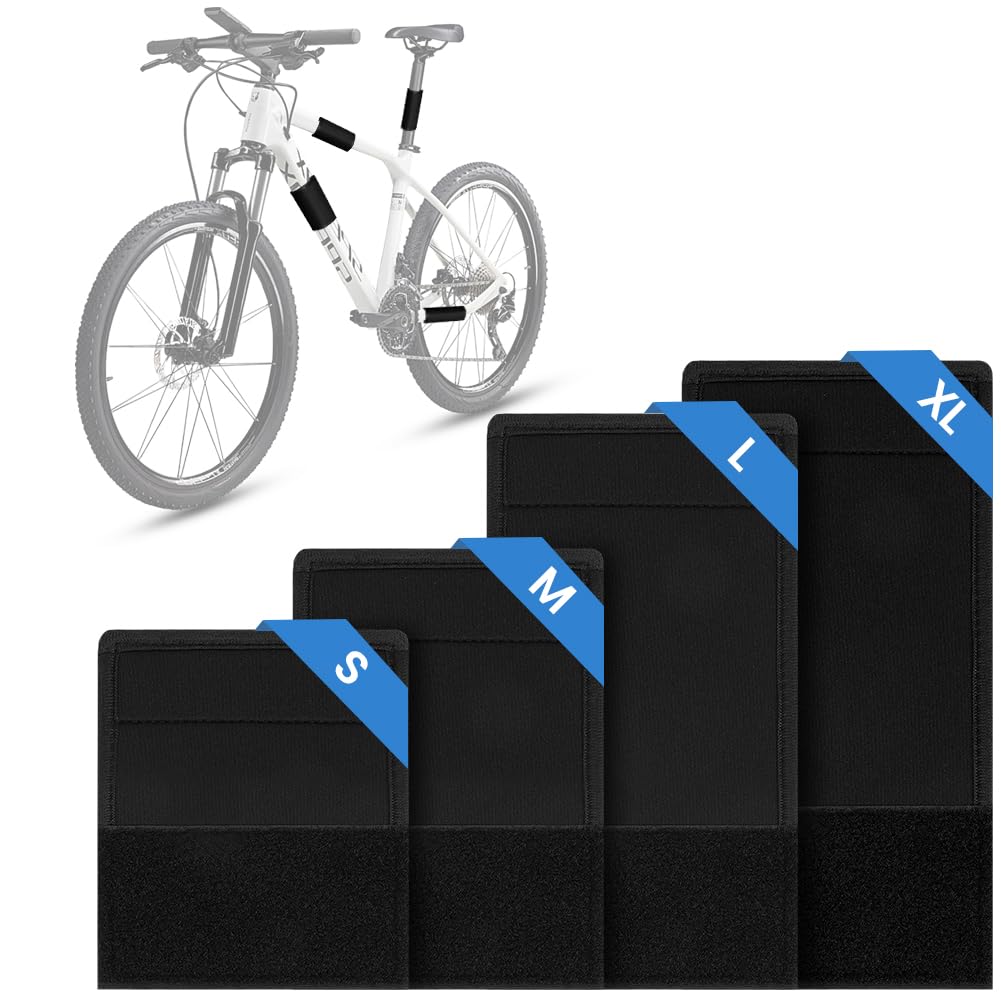 AOOWU Fahrrad Rahmenschutz 4er Set, Transportschutz für Fahrradträger, Carbon Rahmen Kratzschutz, Ebike Rahmenschutz Befestigung, Neopren Fahrrad Zubehör für Thule Fahrradträger(Schwarz, kleine Größe)