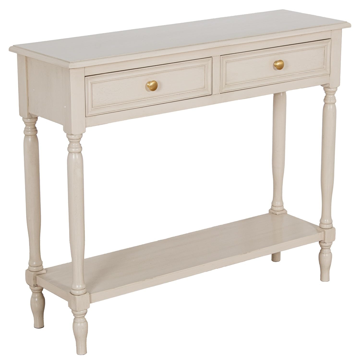 DRW Console Meuble Table d'entrée avec 2 tiroirs en Bois Beige 90 x 28 x 75 cm