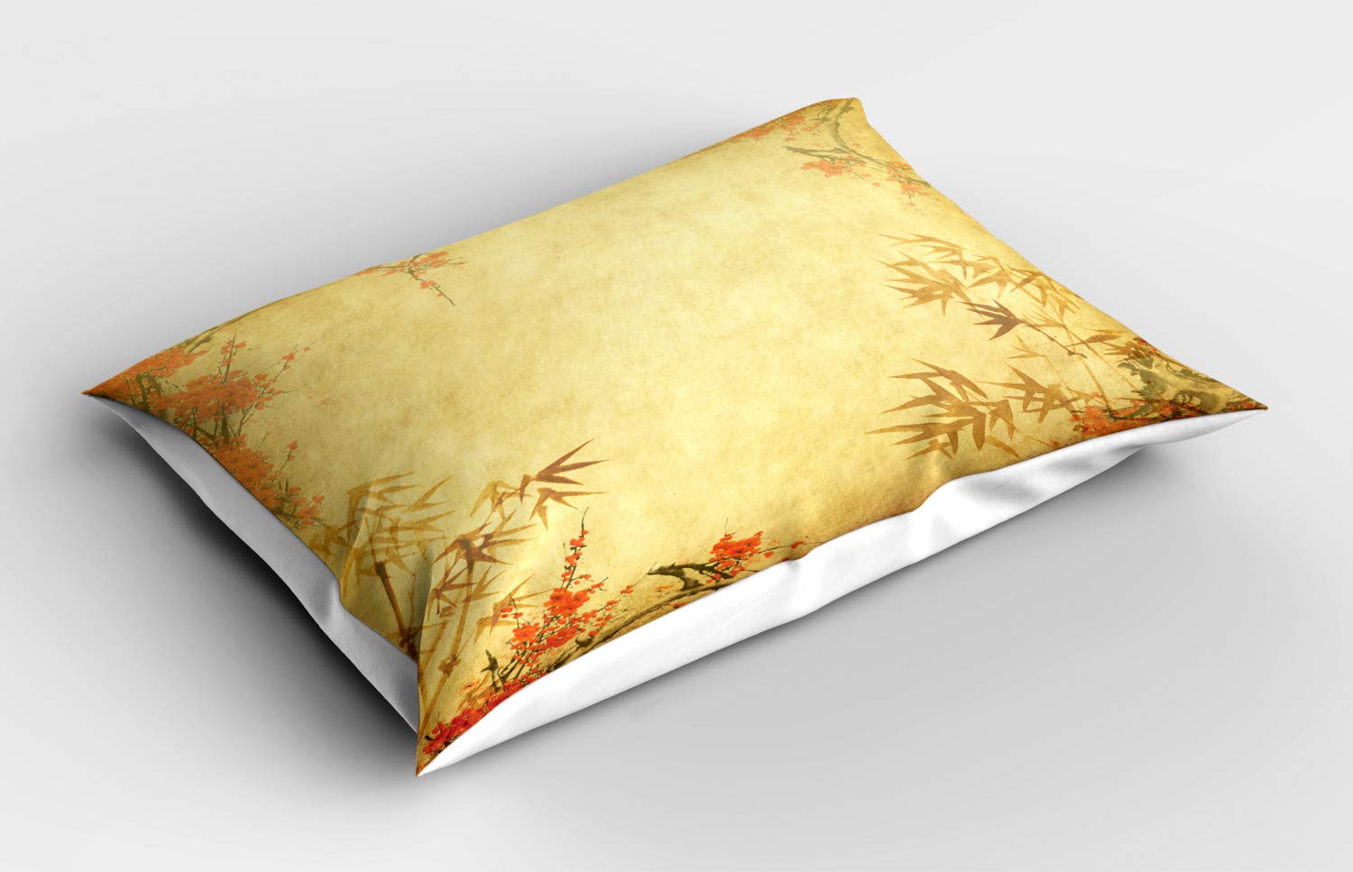 Ambesonne Asian Themed Pillow Sham, Blooming Flower Antique Grunge Background Oriental Forest Branch, Decorative Standard Size Printed Pillowcase, 36