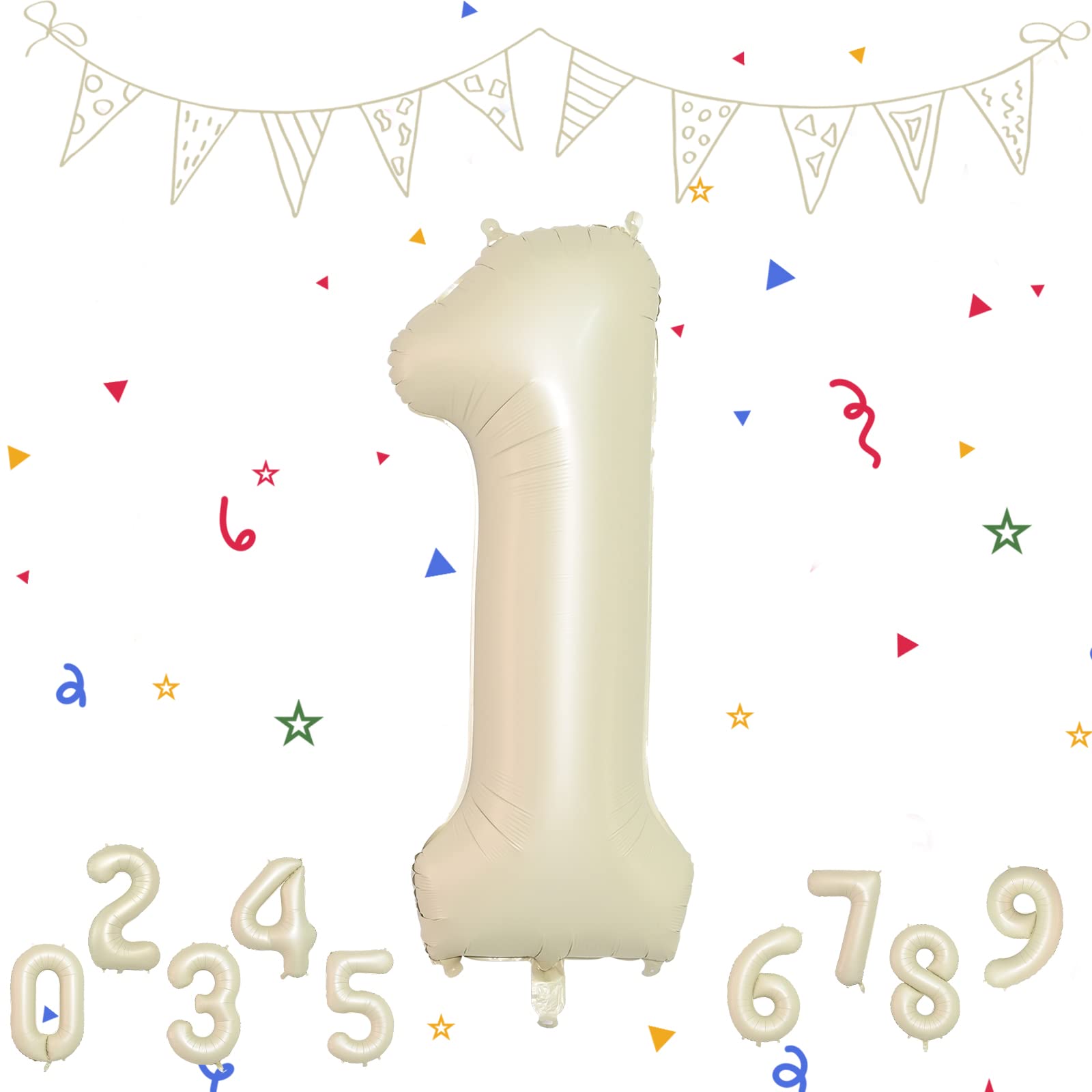 FEYGFEYG Number 1 Balloons, Cream White 1 Balloons, 40 Inch 1st Birthday Balloons Helium Digital Balloon for Boys Girls Birthday Party Anniversary Decorations Nude Ballons Neutral Balloon Number 1