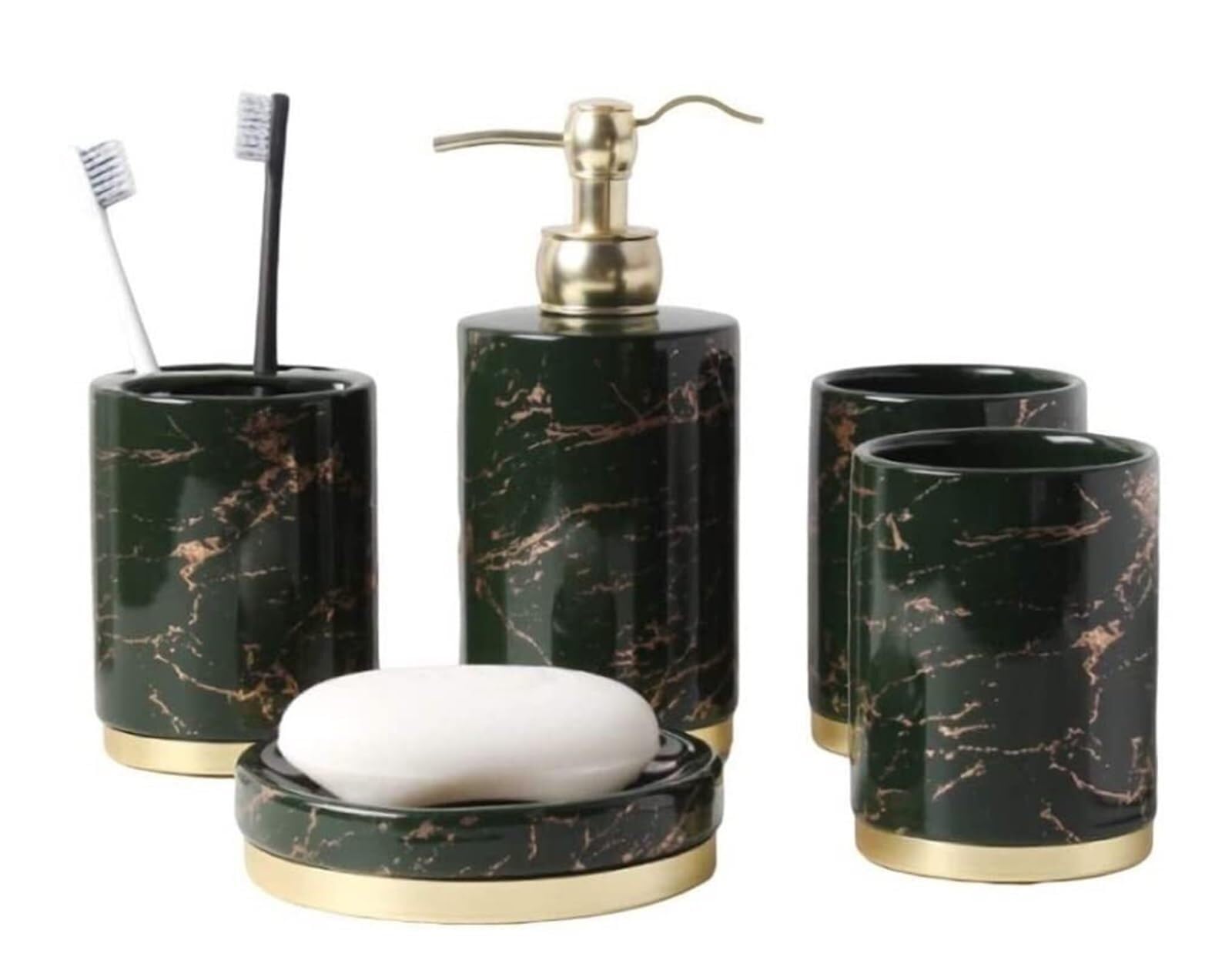 Juegos de accesorios de baño de mármol y cerámica con dispensador y jabonera elegante