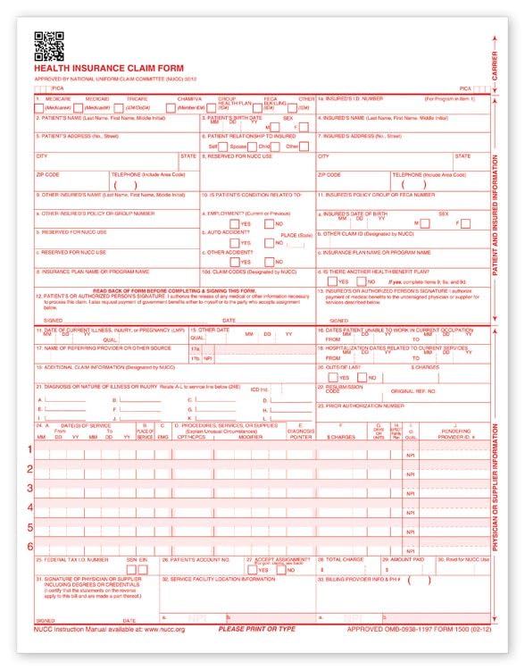 5Forms 60150X CMS 1500 Laser Sheet Insurance Claim Form Version 02/12 8 1/2 x 11