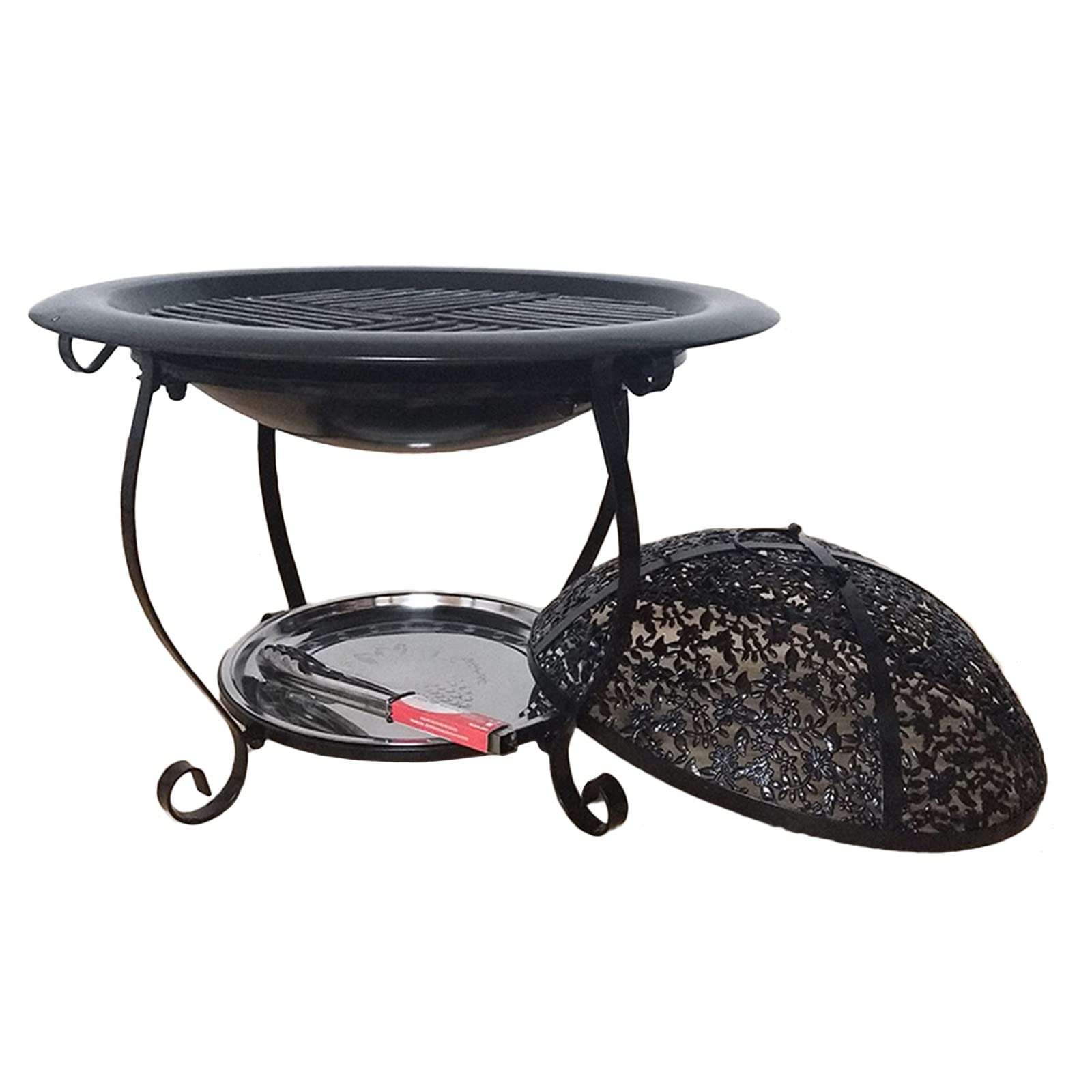 Braciere da interni per carbone/tronchi/legna per feste in giardino, patio, barbecue, riscaldamento con coperchio in rete e griglia per stufa esterna