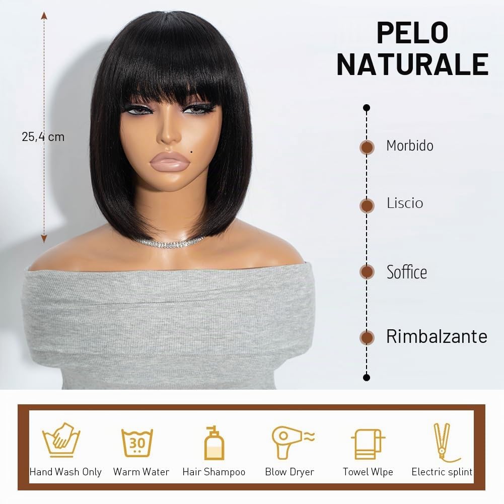 Joedir bob parrucche di capelli umani (nero, 10 inch)