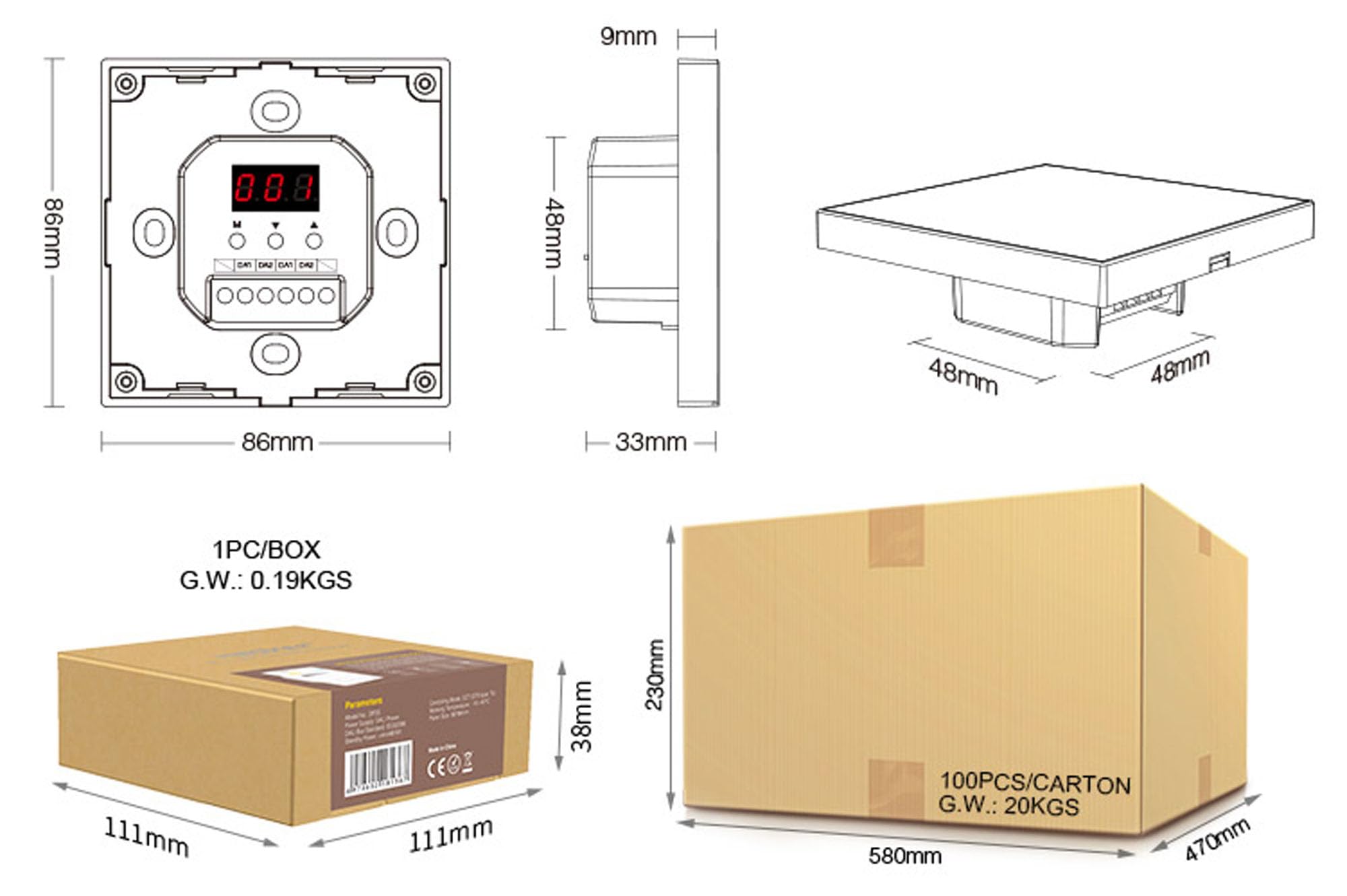 Milight DP3S Dali DT8 Wandpanel 4 Kanal RGB + CCT