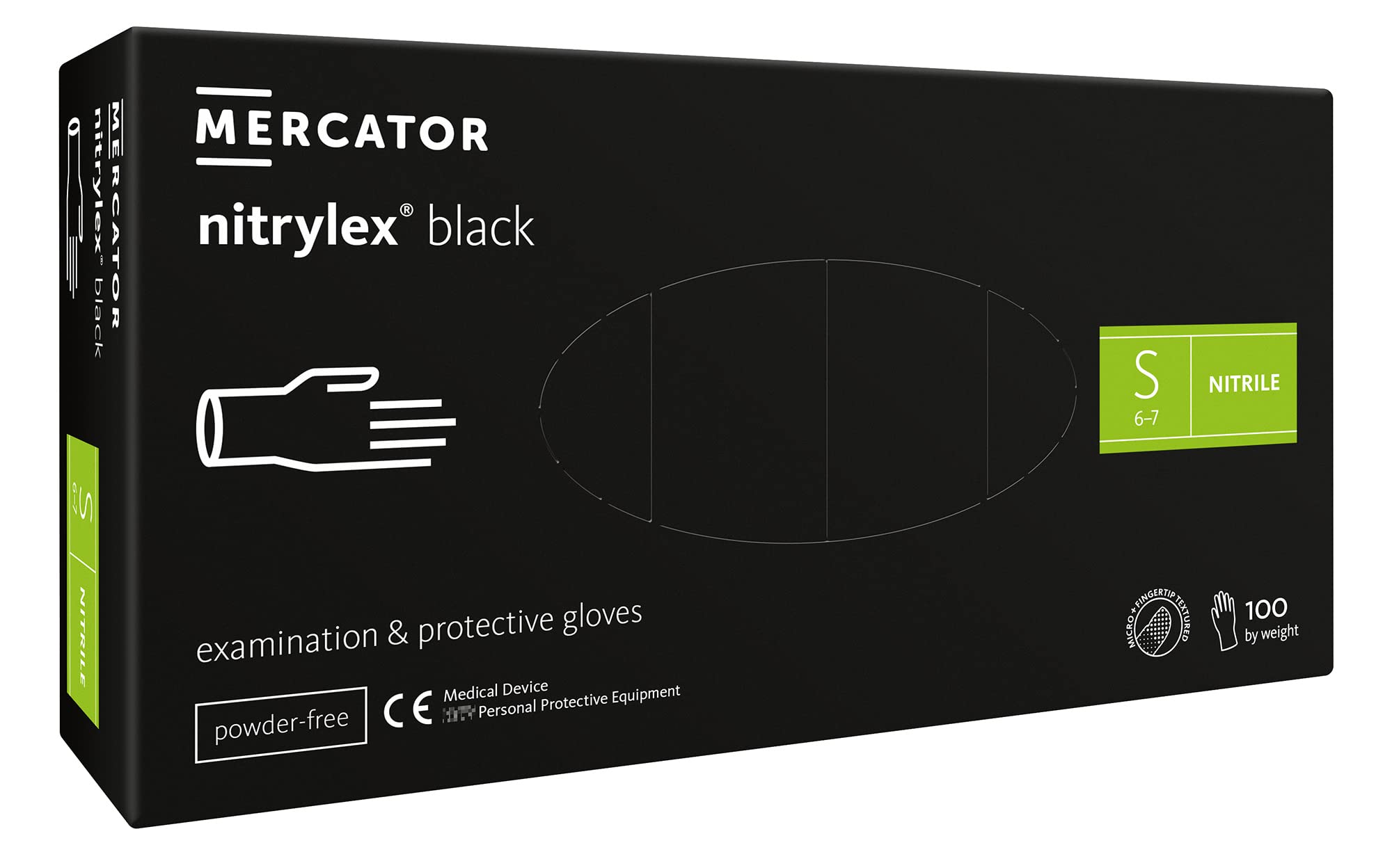 MERCATOR MEDICAL Guantes de nitrilo, guantes desechables sin polvo NITRYLEX BLACK, tamaño: M - 1000 unidades, color negro opaco opaco, puntas de los dedos texturizadas, guantes desechables sin látex