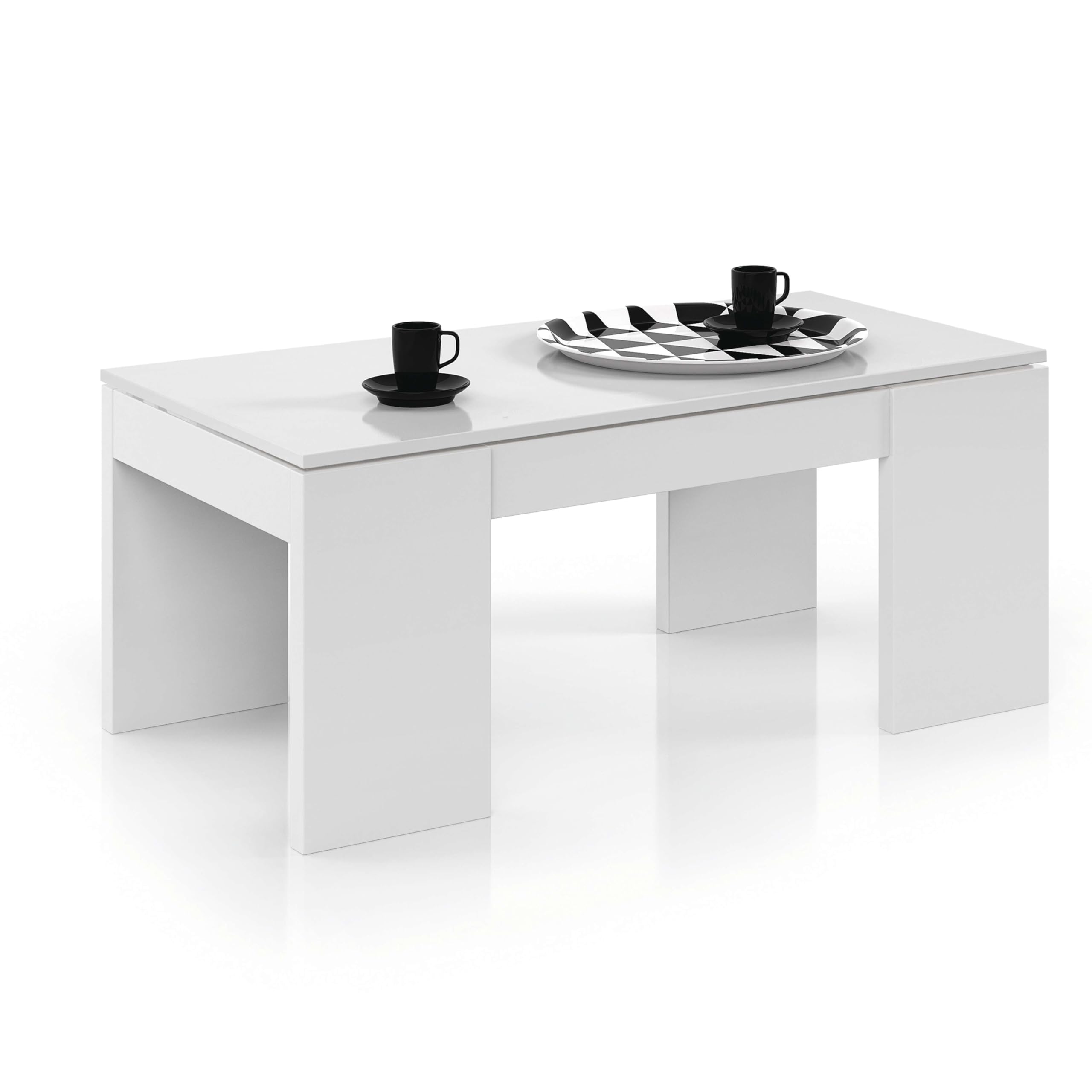 Miroytengo Mesa de Centro salón Comedor elevable Kendra Blanco Brillo 43x100x50 cm