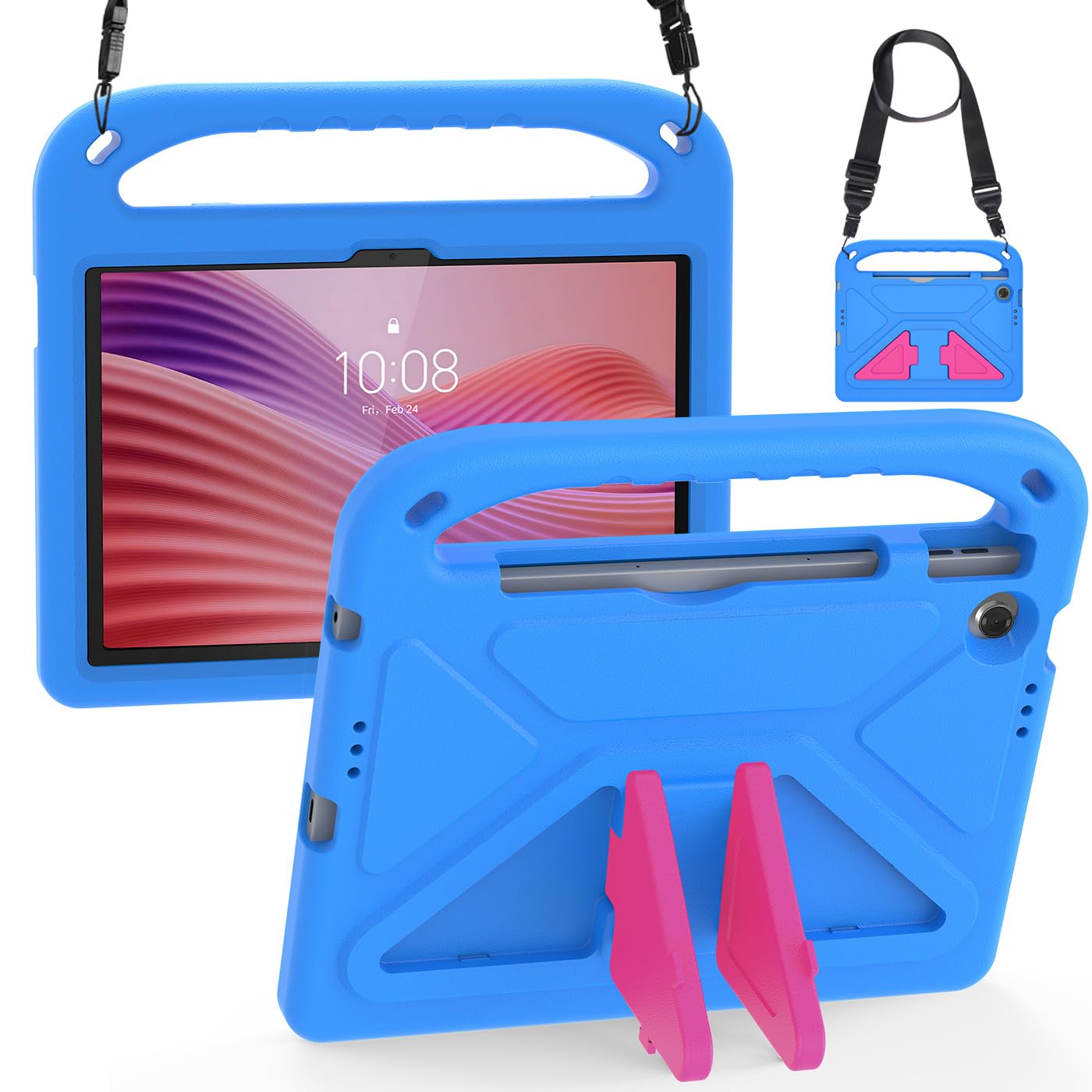 Custodia Bambini per Lenovo Tab Tablet 2025 10.1 Pollici (TB311FU/TB311XU), Eva Leggermente Antiurto Custodia Protettiva con Manico Bambino e Tracolla, Blu