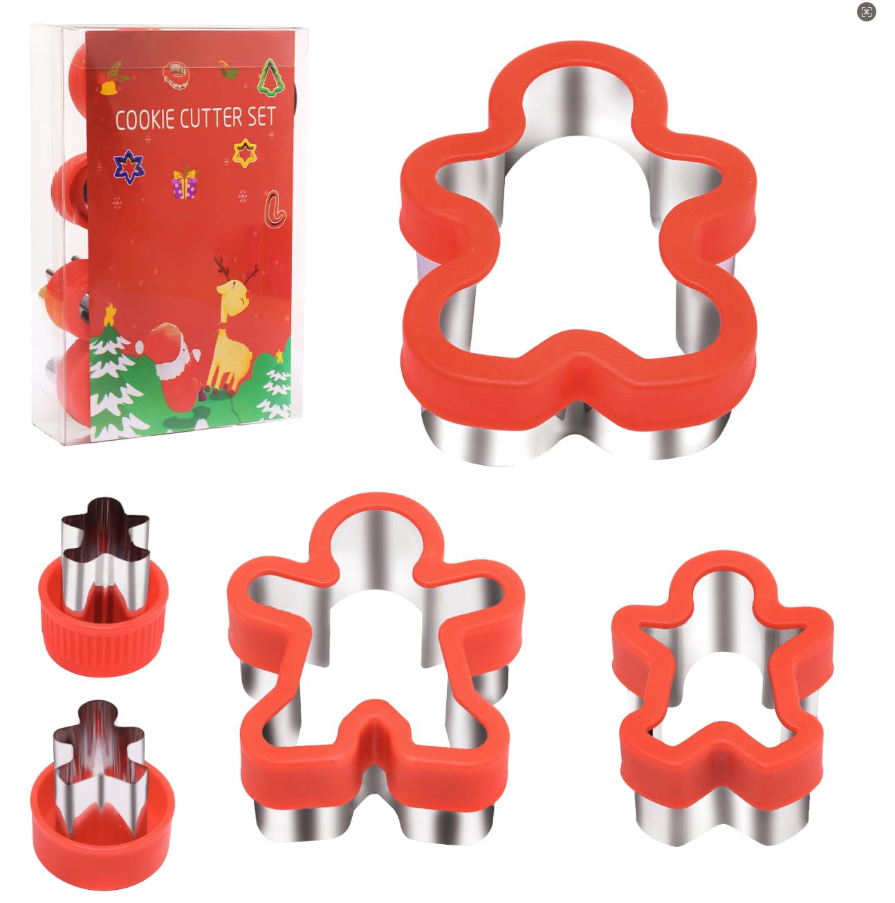 Cortadores de galletas de hombre de jengibre, 5 unidades, cortador de galletas de Navidad grande con agarre cómodo (PP) para respaldo, 5 tamaños diferentes de 1.2 a 4.8 pulgadas