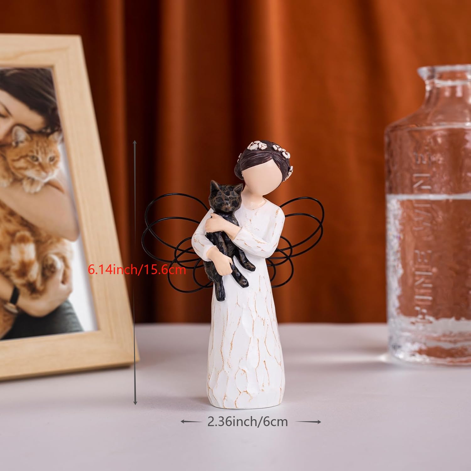SIGUEJOR Cat Memorial Gifts, Cat Memorial Gifts for Loss of Cat, Pet Cat Remembrance Gifts, Hand-Painted Collectible Cat Angel Figurine Statue for Cat Lovers in Memory of Their Beloved Cat (Black)