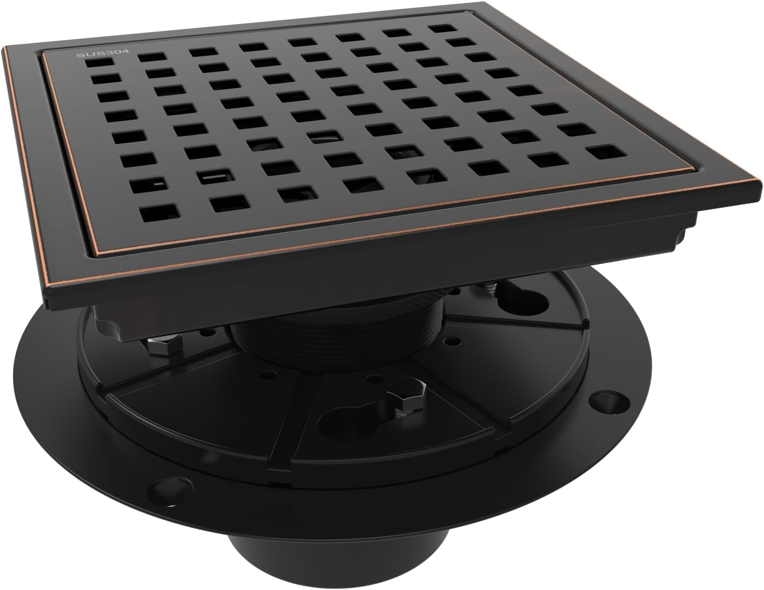 WEBANG 6 Inch Square Shower Floor Drain With Flange,Quadrato Pattern Grate Removable,Food-grade SUS 304 Stainless Steel,WATERMARK&CUPC Certified,Oil Rubbed Bronze