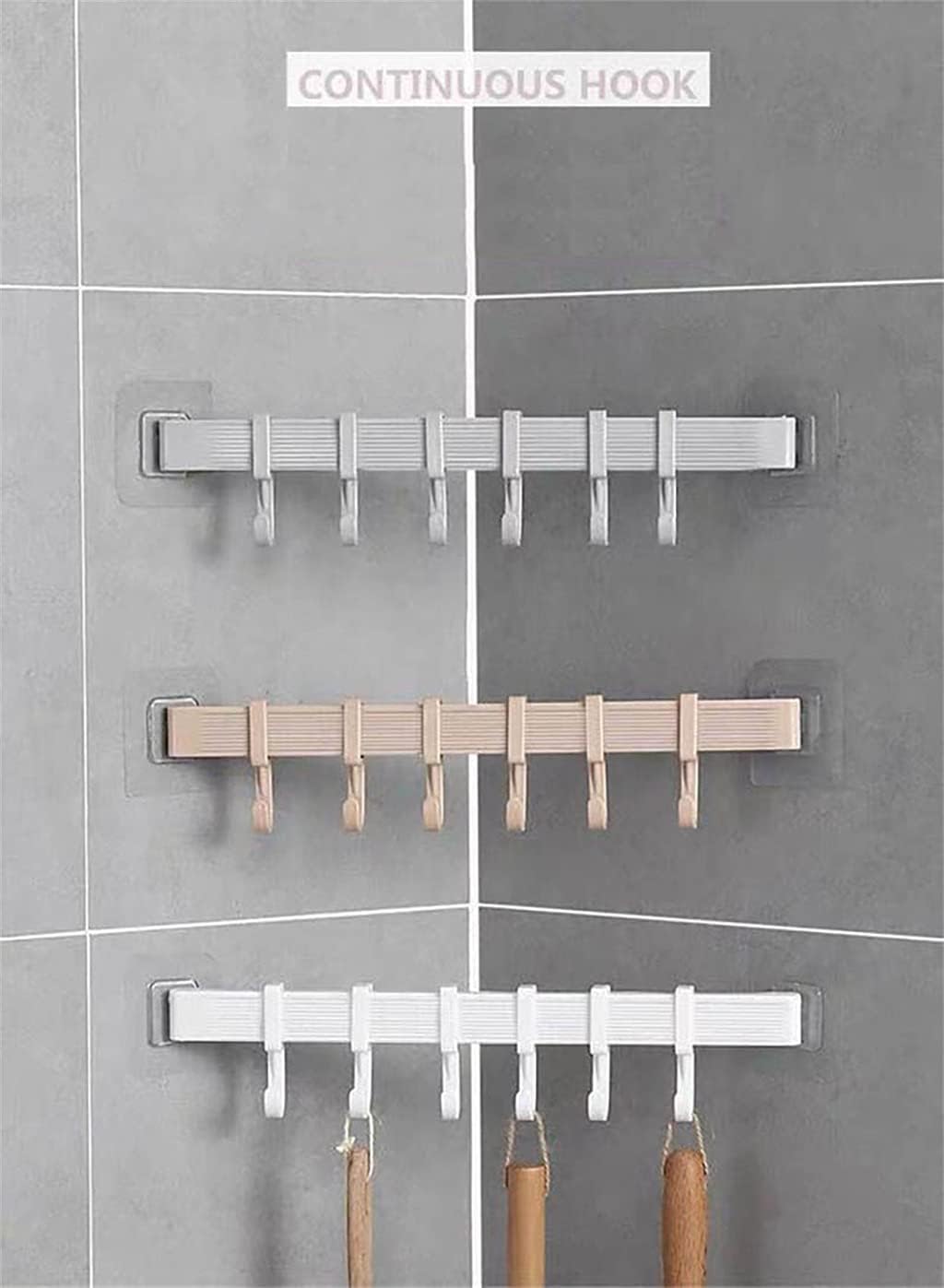 2pcsMultifunction Storage Hook Holder 6 Hooks Wall Door Hanger Rack for Spoon Scoop Bathroom Kitchen Organizer