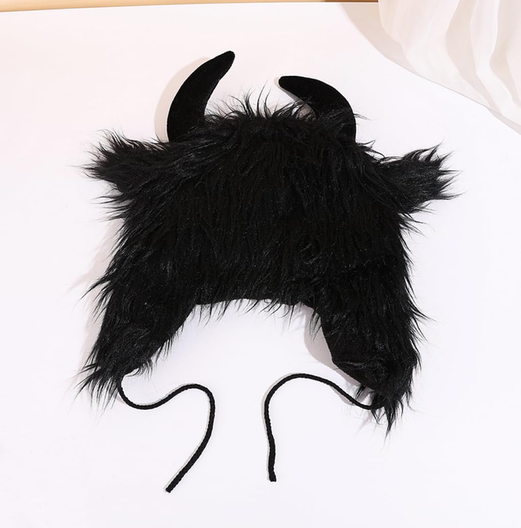 Adults Halloween Cosplay Party Headwear Ox Horn Hat Funny Halloween Costume Role Play Bull Hat, Black - Image 2