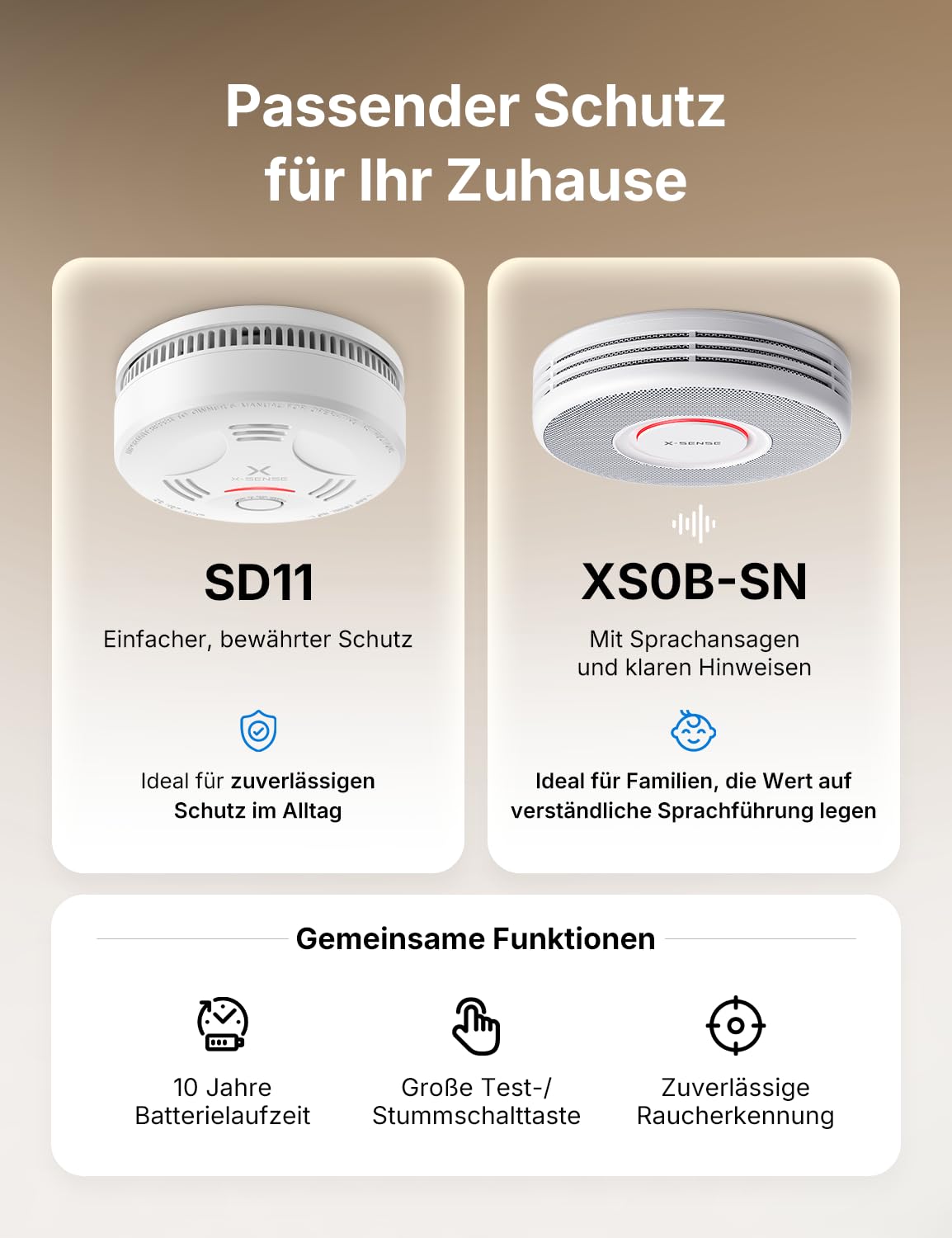 X-Sense Standalone Rauchmelder mit Sprachalarm, XS0B-SN, 6 Stück | Deutsche Sprachansagen mit 17 Standorten; ohne App und SBS50; kein Blinklicht im Standby; große Testtaste