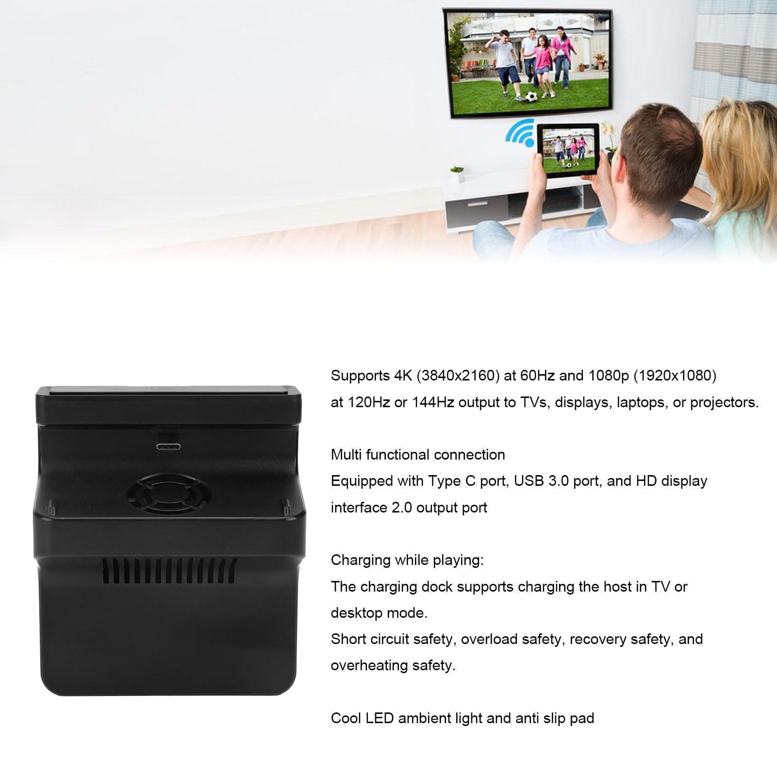 Gucagle Base TV adatta per 2 Console di gioco Dock Station 4K 60Hz Interfaccia HD Uscita 2.0 Luce RGB USB 3.0 Tipo C PD100W Portatile con ventola di raffreddamento per casa e viaggio