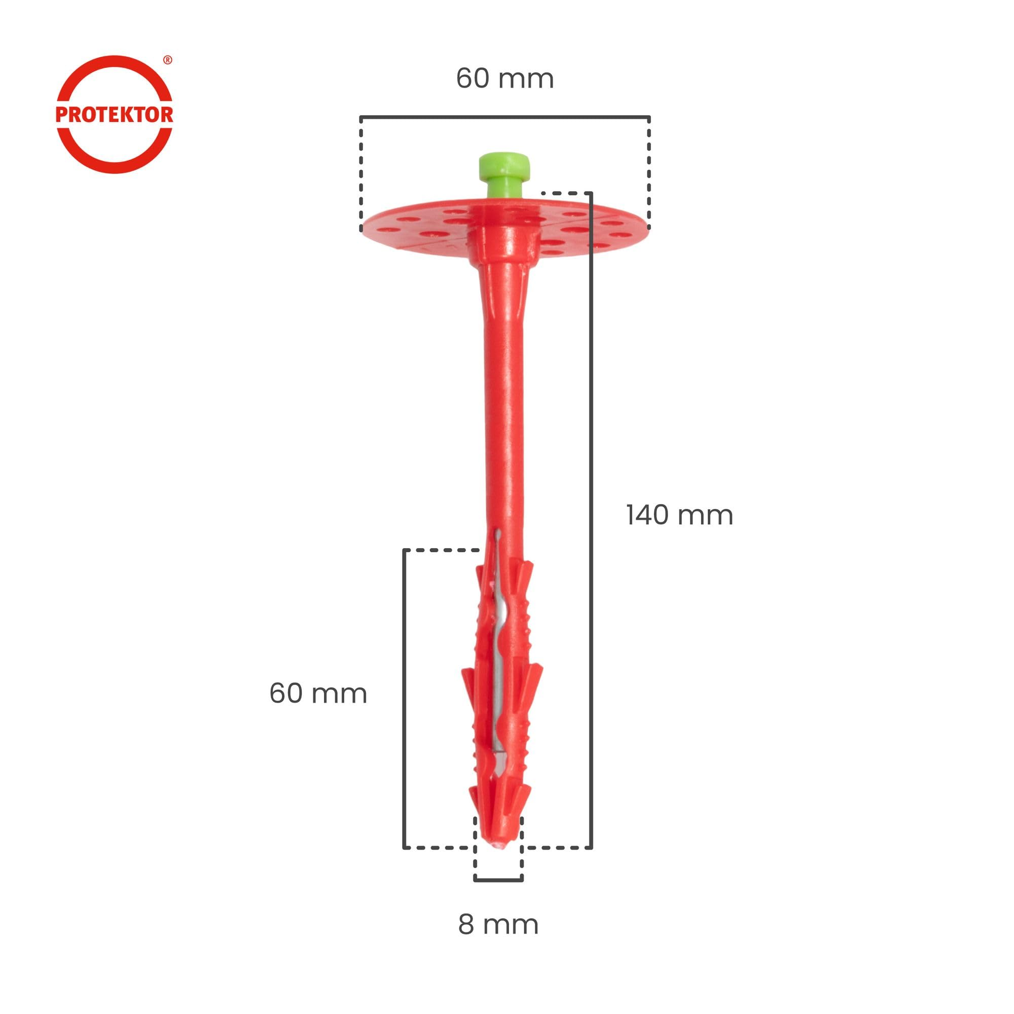 PROTEKTOR 500x Kołki izolacyjne Ø8x140mm ze stalowym gwoździem do ETICS i izolacji zewnętrznych, certyfikat ETA, kołki wbijane fasadowe