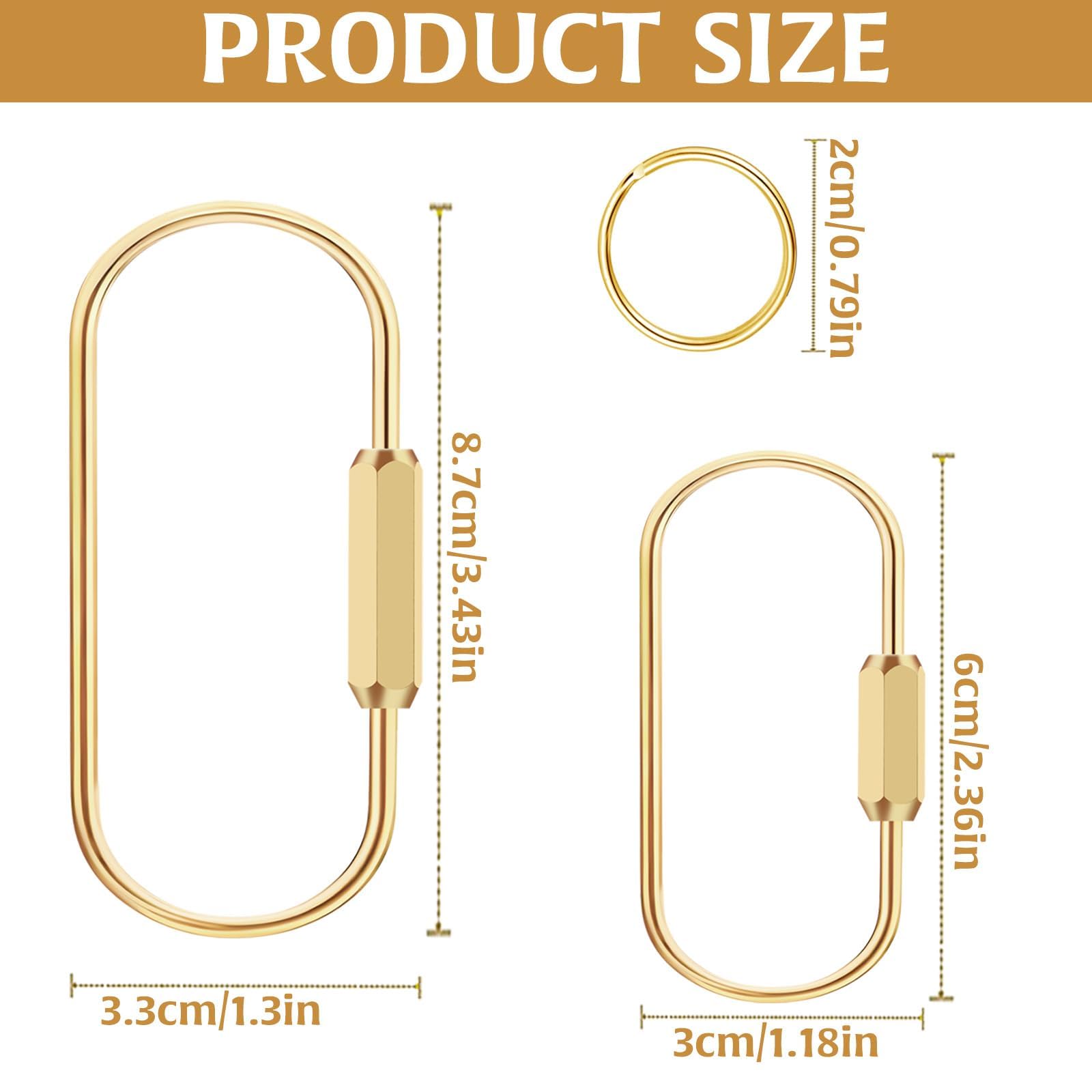 4Pcs Brass Screw Lock Keychains with 8 Flat Rings Gold Carabiner, Gold Key Ring Gold Keychain, Gold Keychain Clip Tool, Portable Car Decorations Aesthetic Brass Key Ring Suitable for Keys & Bags
