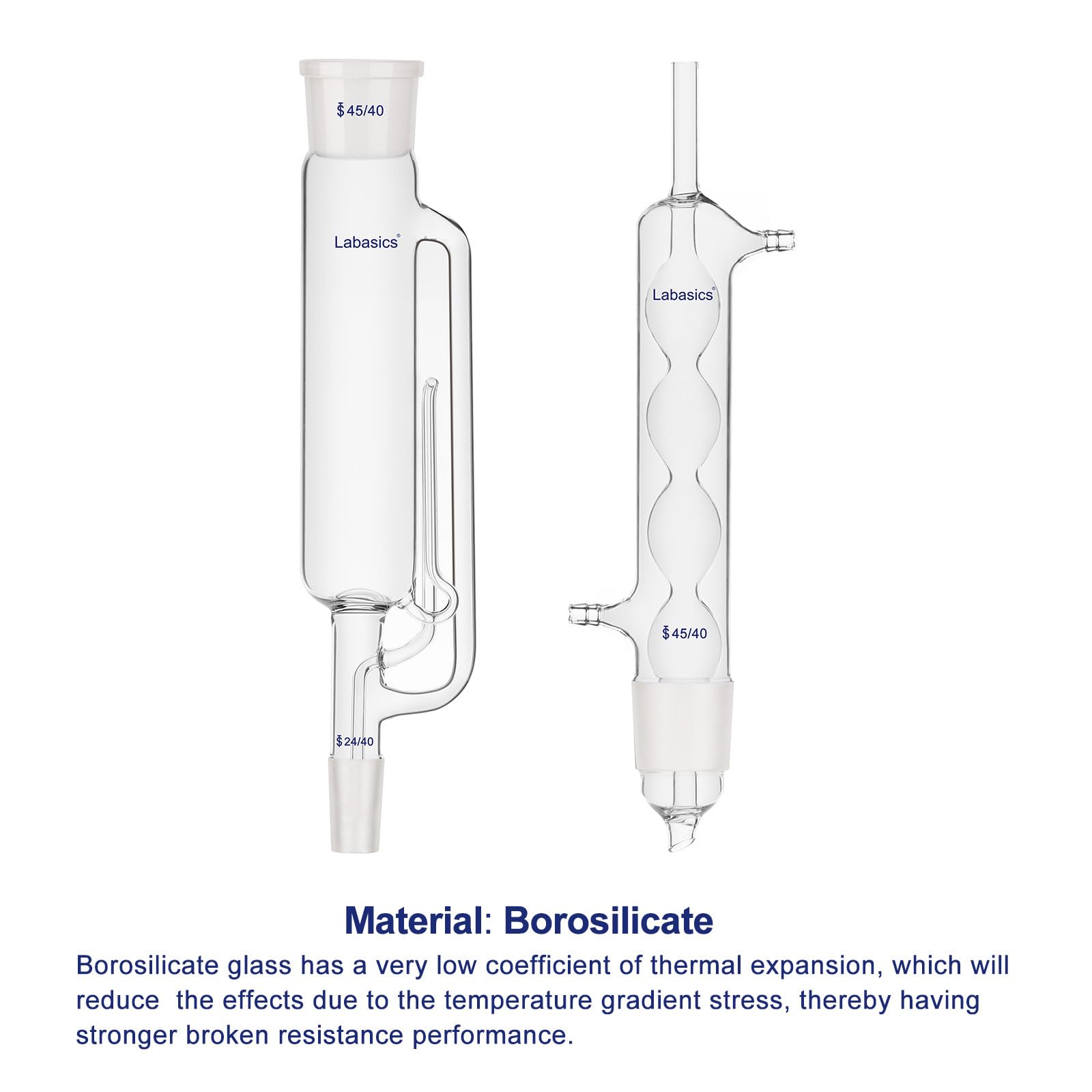 Labasics 500 ml Appareil D’extraction de Type Soxhlet, Borosilicate Glass 45/40 Soxhlet Extracteur avec Condenseur Allihn, Paquet de 2