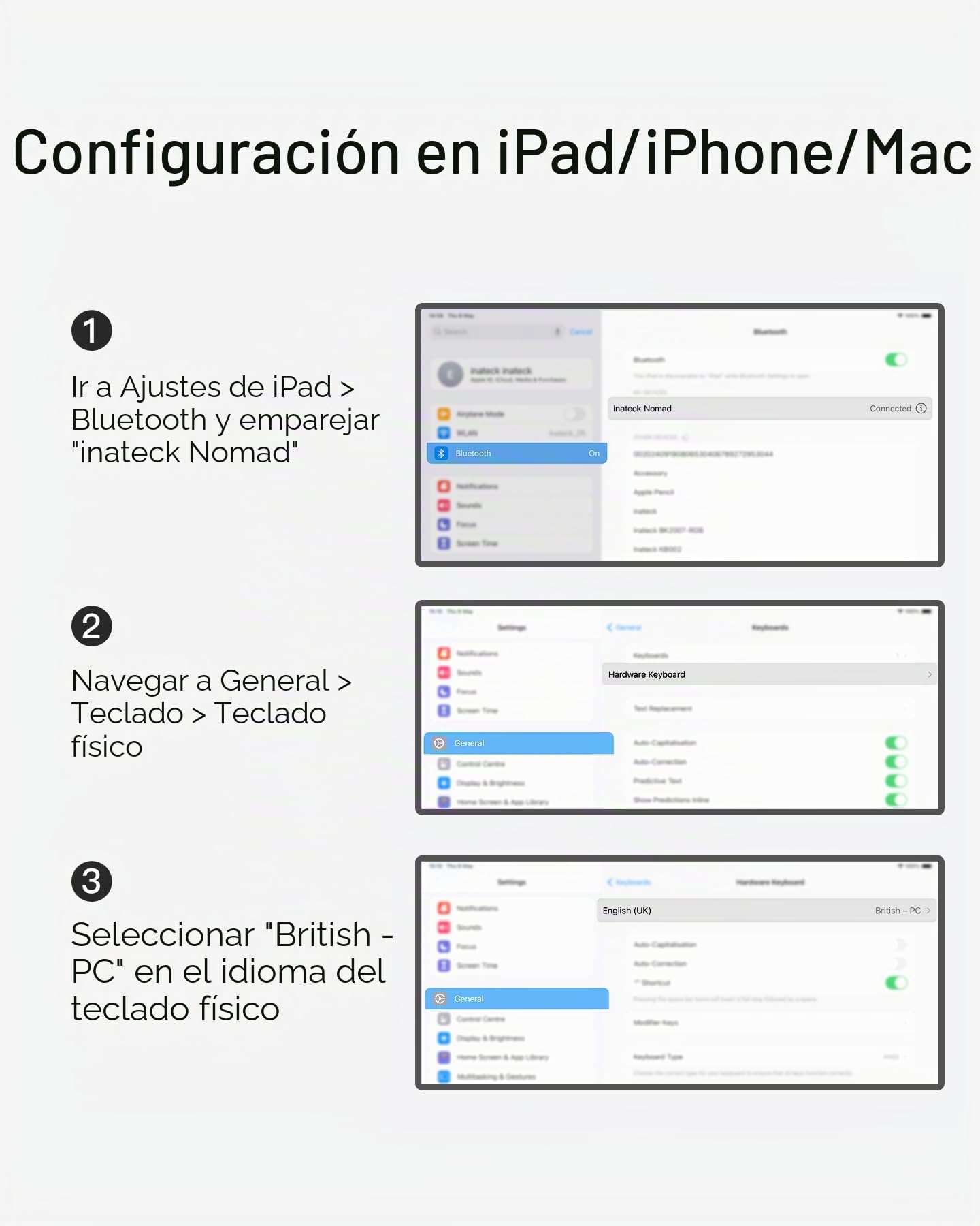 Inateck Teclado inalámbrico plegable con teclado numérico, funciones de IA | Diseño portátil para iPad/iPhone/Android/Windows/tabletas, con soporte (negro)