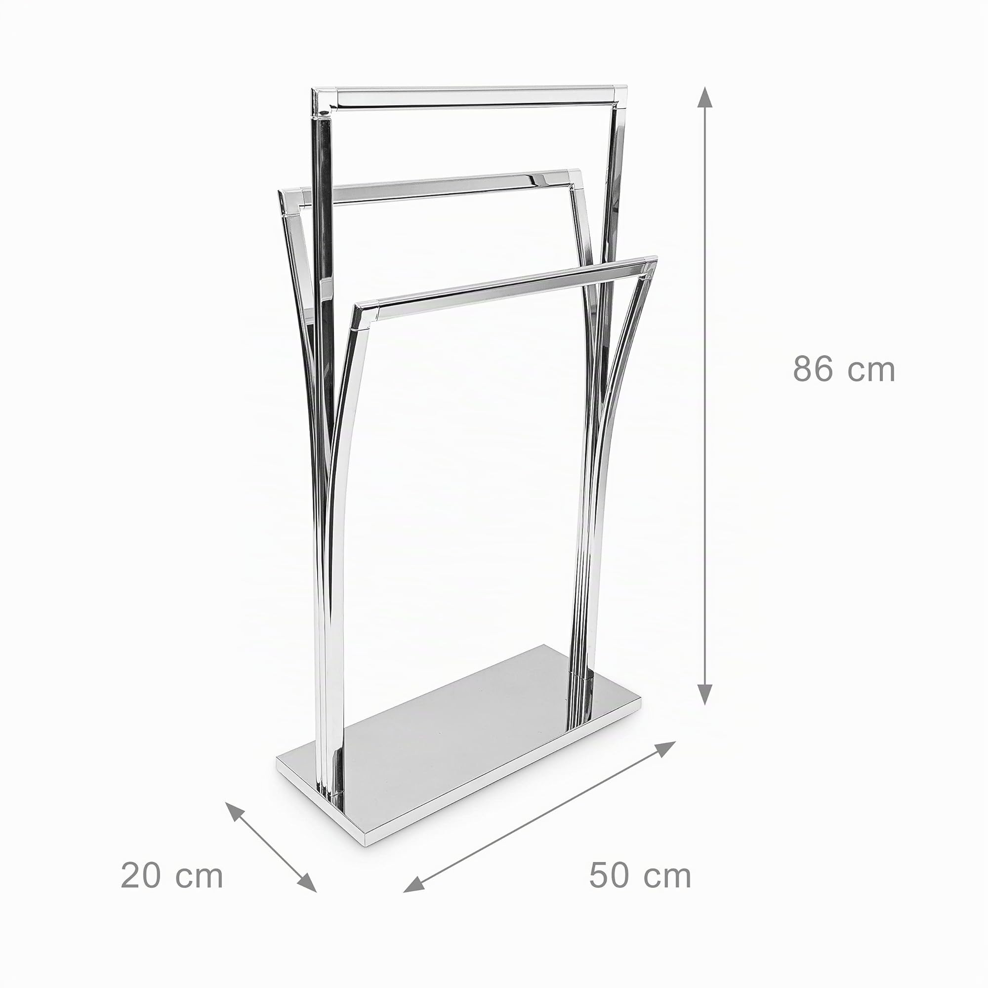 Relaxdays, Toallero de Pie Acero Inoxidable, Curvado, 3 Barras, 86 x 50 x 20 cm, Soporte para Toallas, Baño, Plateado