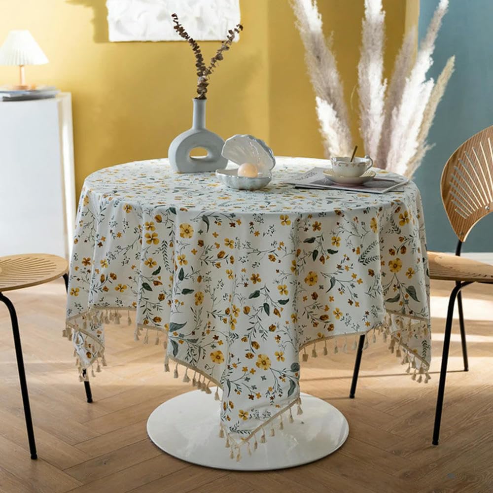 Manteles artísticos con Estampado de Flores de 60~300 cm Mantel de Lino de algodón Puro Cubierta de Mesa Rectangular para Comedor