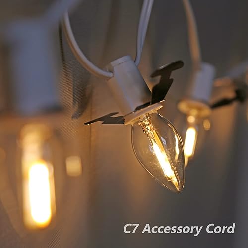 Miniatura 6 de KGC Cable de accesorios con 5 bombillas LED de 9 pies C7 con clip de cable con doble fusible de repuesto, molde de soplado, decoración de Navidad de