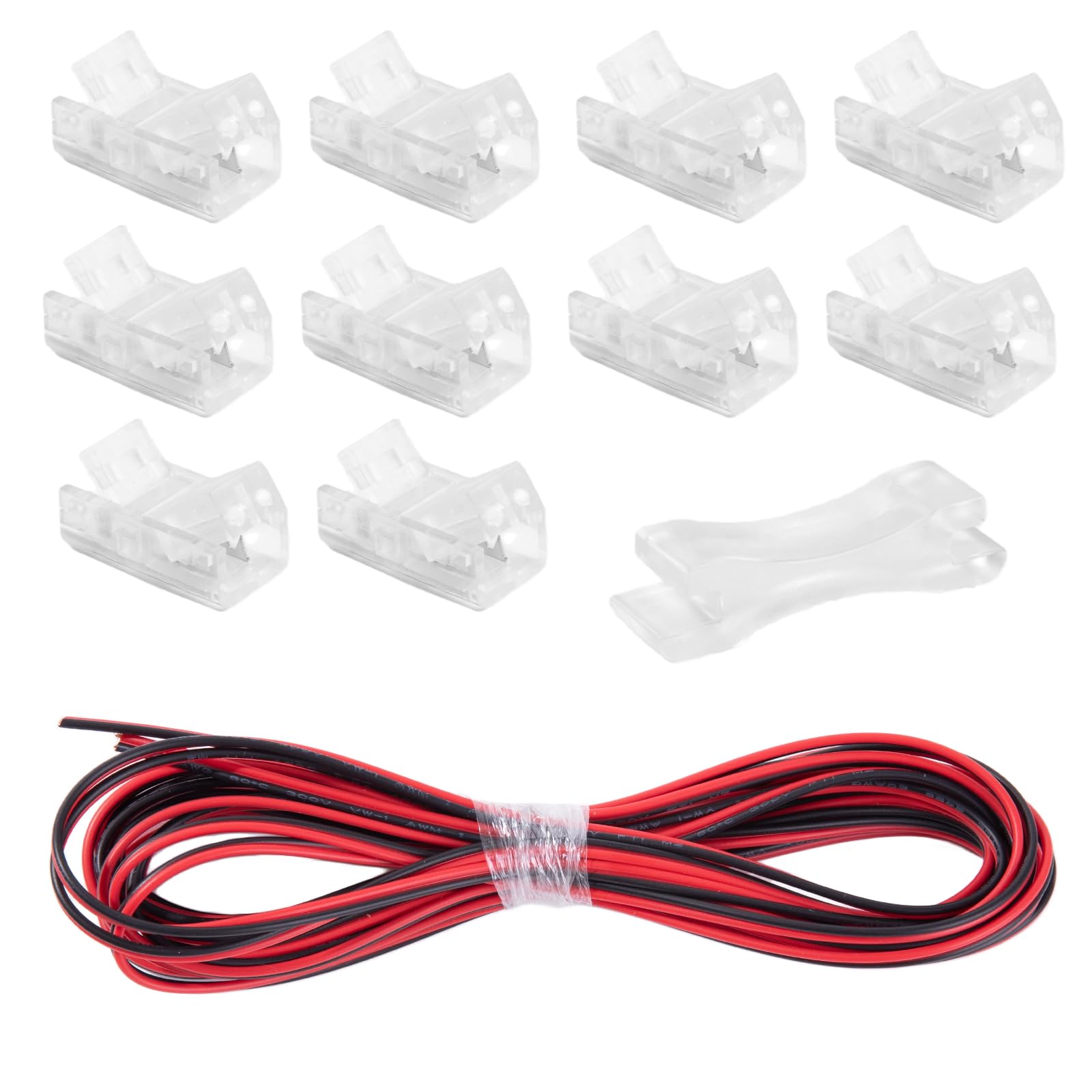 JOVIA 10PCS 2 Pin 8mm COB LED Connectors with 16.4ft Extension Cable, 22AWG Stable Connection Wire Connectors Adapter for Waterproof LED Strip Lights Quick Connection Solderless Quick Wire Connector