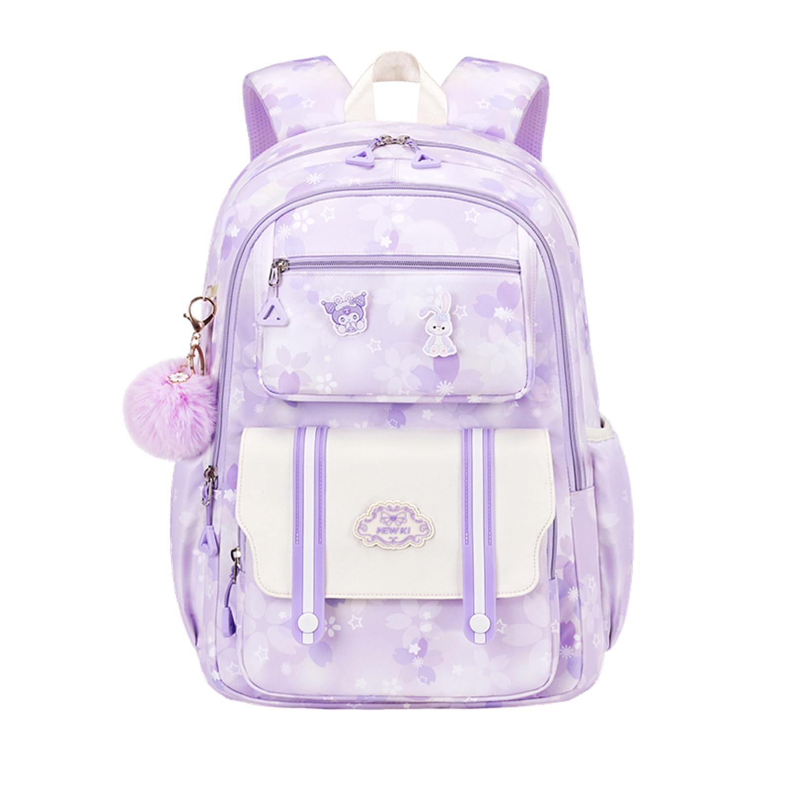 quvup Girl backpack,Kids Backpack for Girl Kawaii Lightweight School Backpack Anti-theft Back Pocket Print Flowers Elementary Bookbag (Purple)