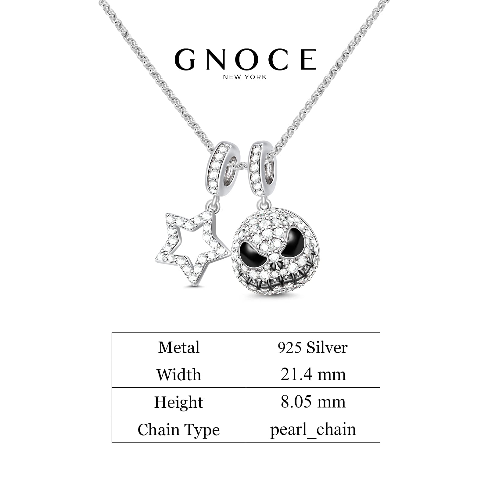 GNOCE "Jack Schädel Charm Anhänger 925 Sterling Silber Bead Charms mit Zirkonia Charm Schmuck für alle Armbänder Halsketten Geschenke Bijouterie für Halloween Damen Mädchen Baby