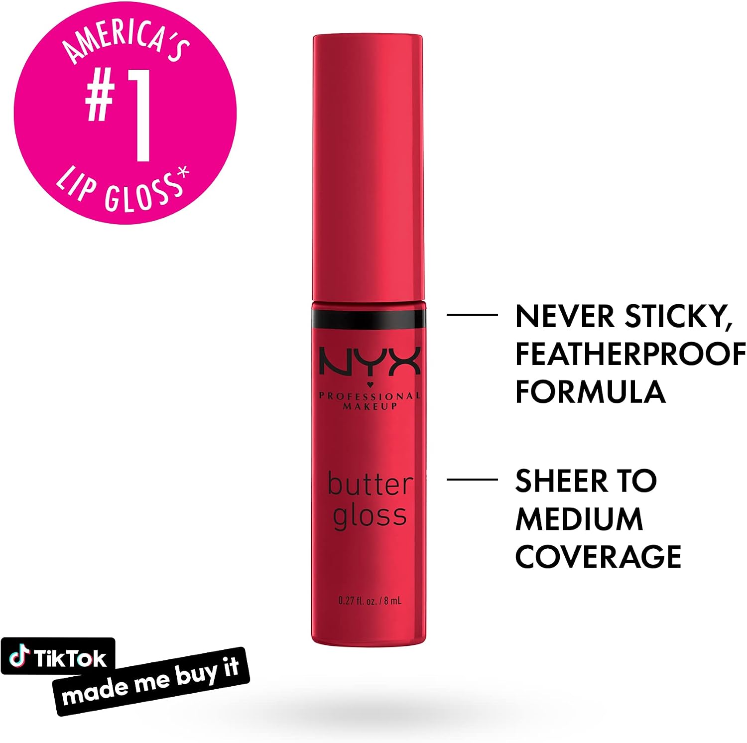 NYX Cosmetics Butter Lip Gloss Red Velvet, 8 ml (Pack of 1) - Image 3