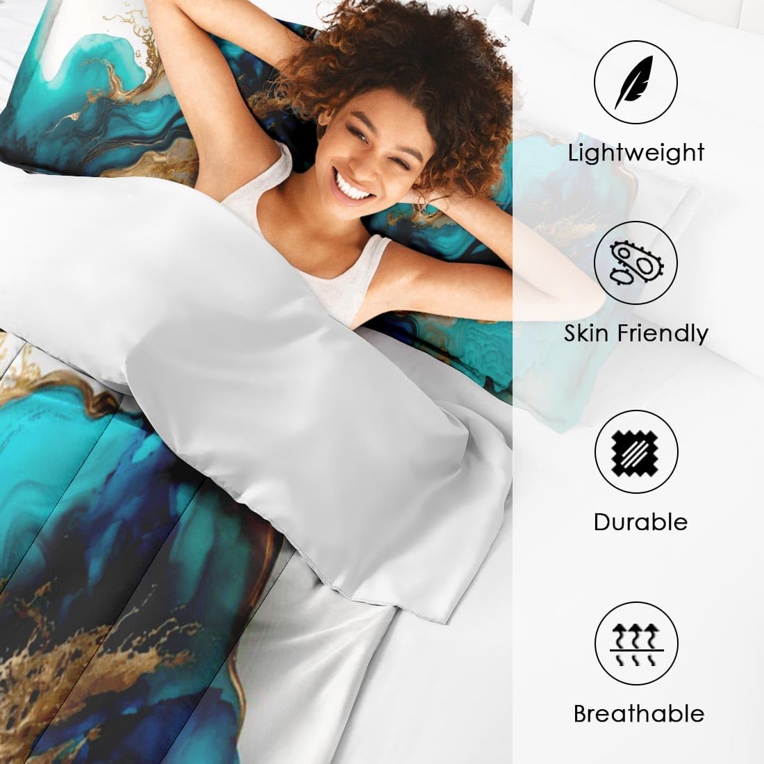 Mint Green Marble Gold Comforter Set King Size Teal Turquoise Blue Includes Comforter & Pillowcase Bedding for All Seasons Kids and Adults Bedroom Bed Decor - Image 3