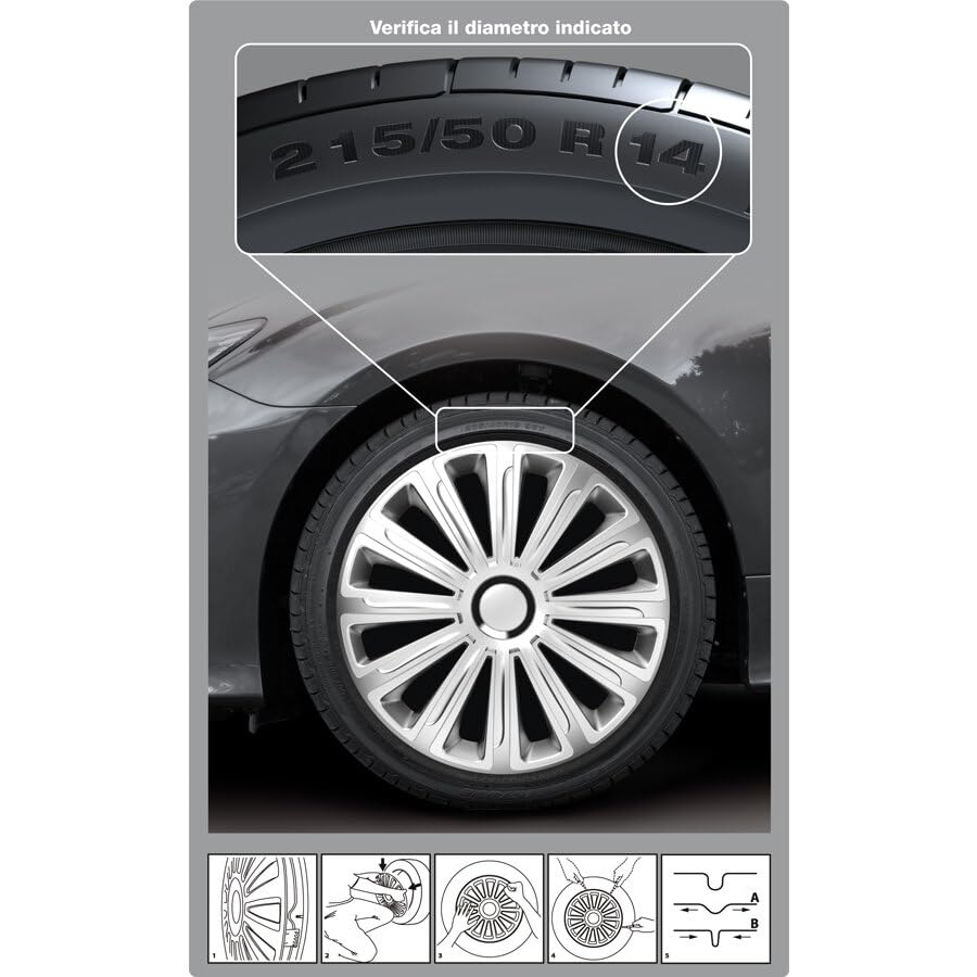 BES-32381 - Accessori Auto Per Esterni - - Copricerchio Universale 14 Platto Copri Ruota Auto Pneumatico Silver Hollywood