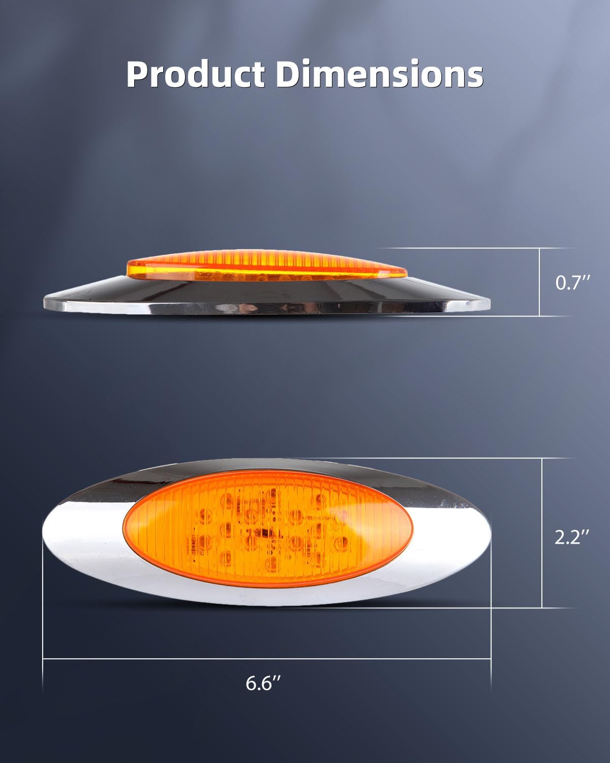 5x 6.5" LED Marker Lights Oval Amber LED Side Marker Clearance Lights with Chrome Bezel Replacement for Truck Peterbilt Kenworth Freightliner