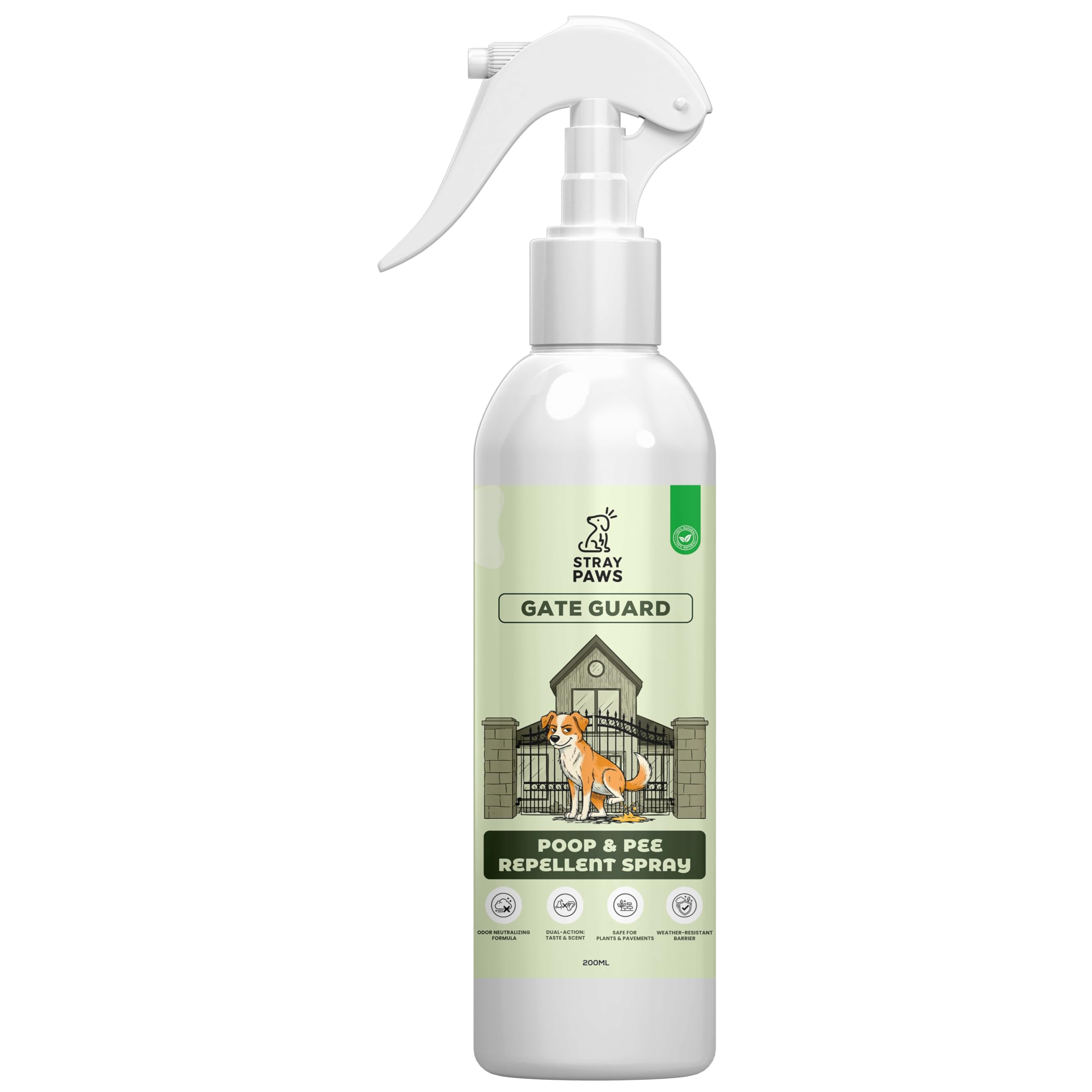 Stray Paws Stray Guard Anti-Poop & Pee Repellent Spray for Dogs & Cats | Stops Urine Marking on Main Gates, Car Tires & Gardens | Weather-Resistant Outdoor Training Aid | 200ml