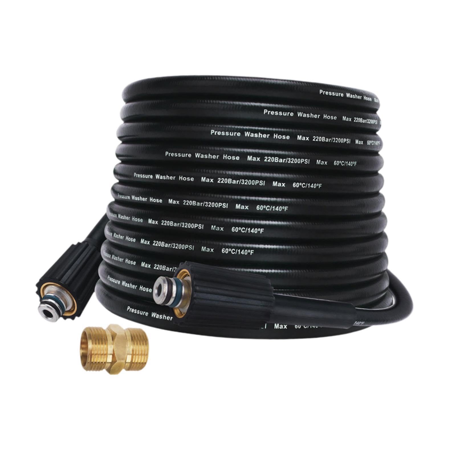Manguera para hidrolavadora de 3200 PSI con Conector rápido de Rosca Hembra M22 Incluido. La Manguera y el acoplador de extensión están Fabricados, 15m