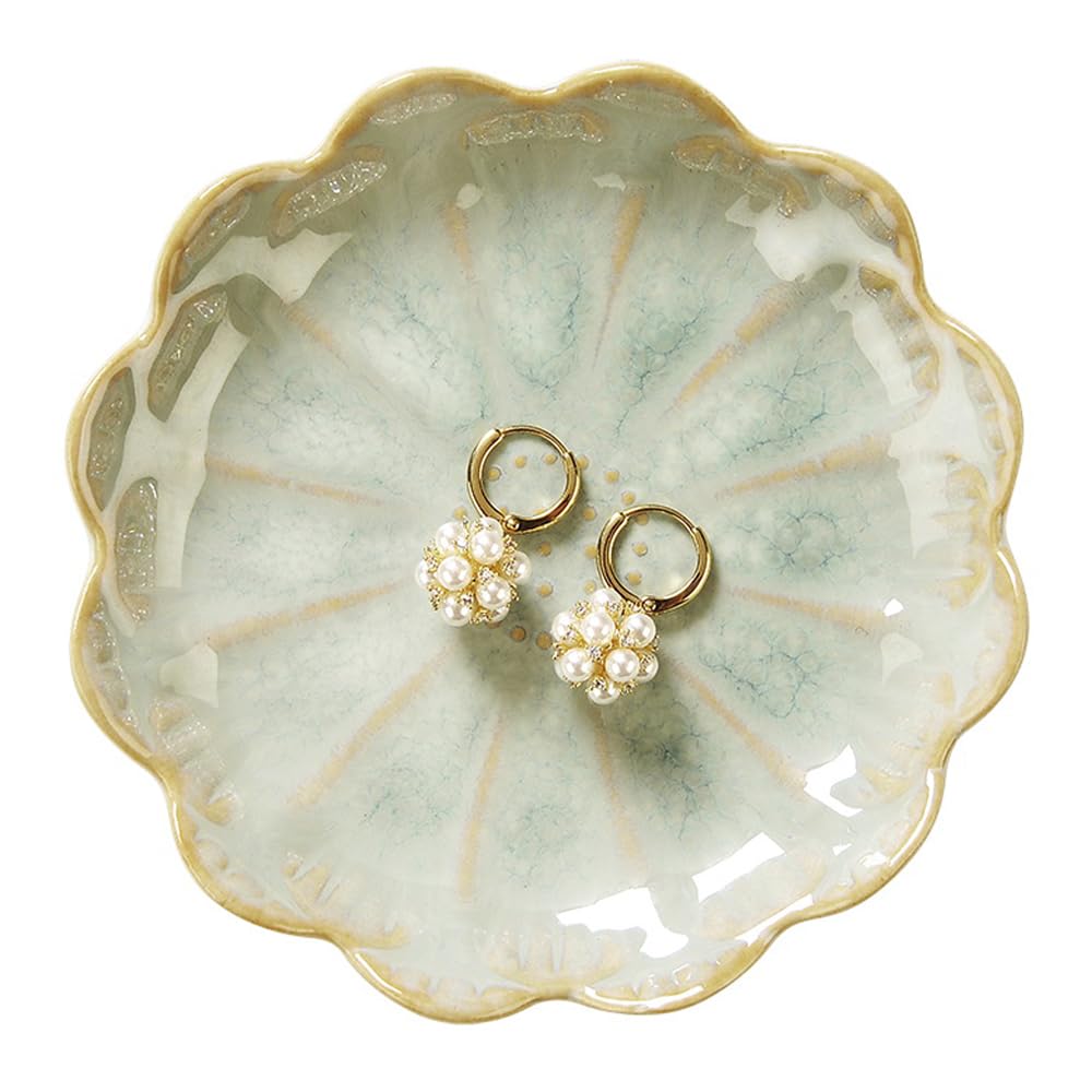 Lotus Ring Holder Dish Small Indoor Ash Tray, Ceramic Dessert Plate Trinket Jewelry Holder Organizing Necklace Earrings for Parents Friends Sister, Light Green. All Jewelries Are NOT Included.