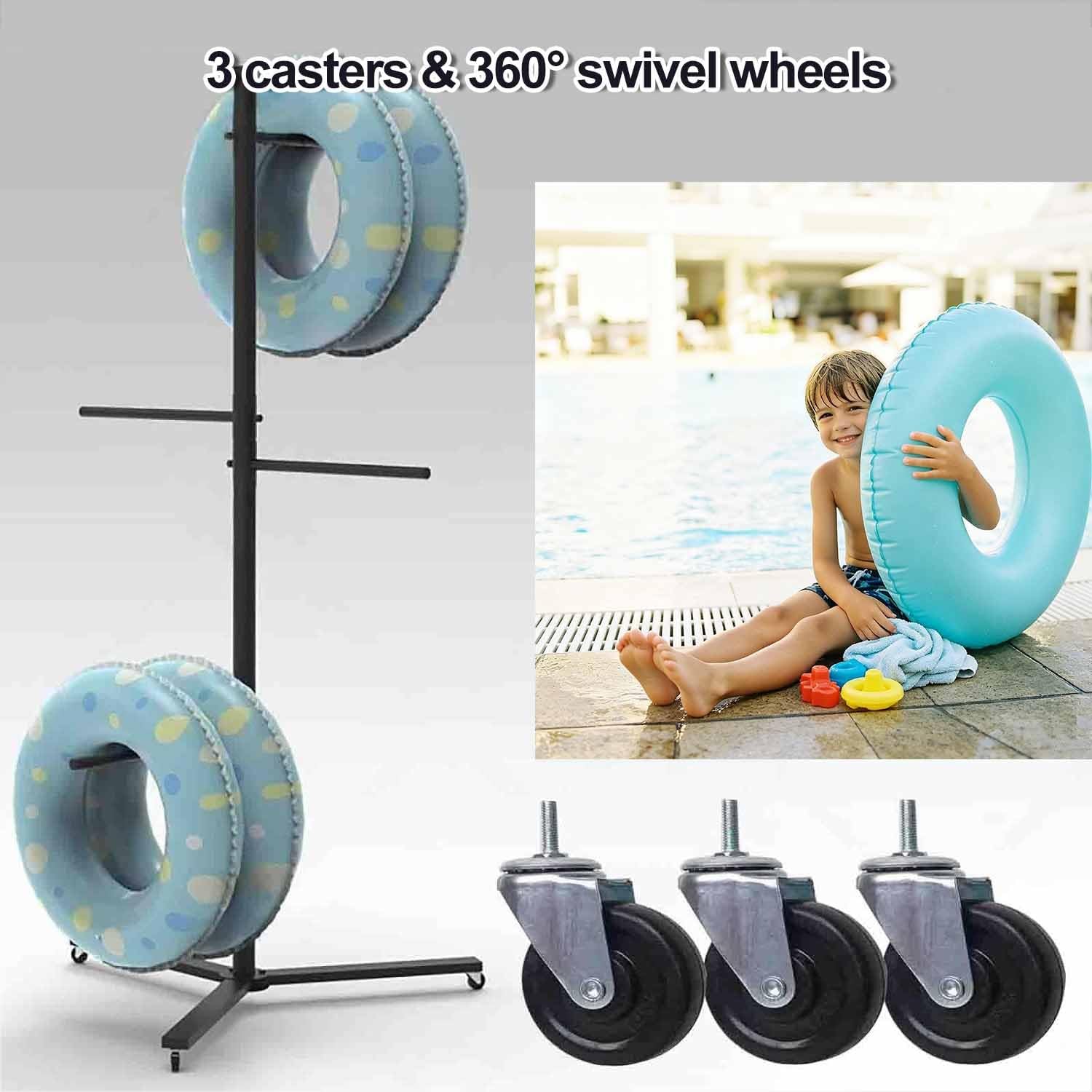Porta salvagenti e galleggianti, organizer da bordo piscina alto 189 cm con 3 ruote e 4 traverse, supporto per asciugare l'attrezzatura da nuoto per l'area della piscina esterna