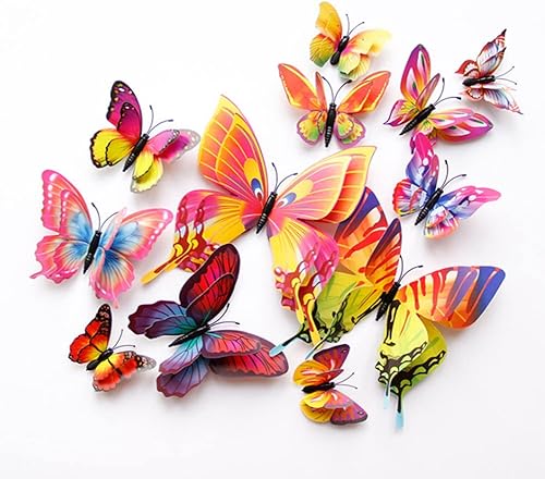 Miniatura 2 de Calcomanías de pared de mariposas, 72 calcomanías de pared extraíbles de mariposa 3D de PVC, calcomanías de mariposa colorida para decoración del