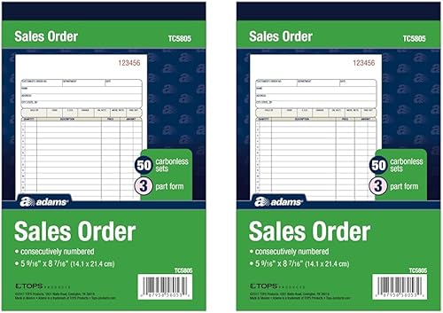 Adams Libro de pedidos de ventas, 3 partes sin carbono, blancocanariorosa, 5-916" x 8-716", 50 juegos (TC5805) (paquete de 2) disponible en Yaxa Peru